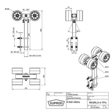 SUPROD Auffahrrampe Sliprollen Slipwagen Sliphilfe Bootstrailer Ø 120 mm, rot/grau, 4er