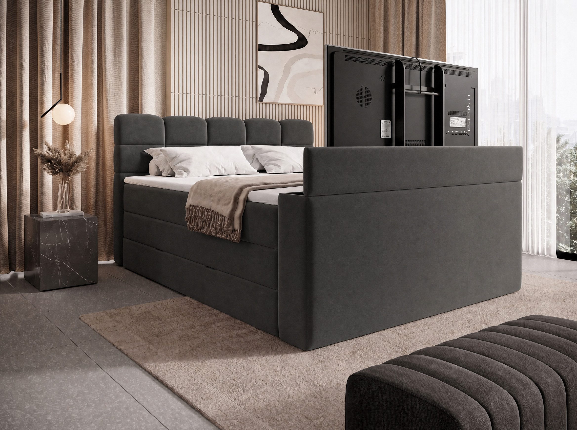 wonello Boxspringbett Carenzo mit TV-Lift, mit Bettkasten und Topper
