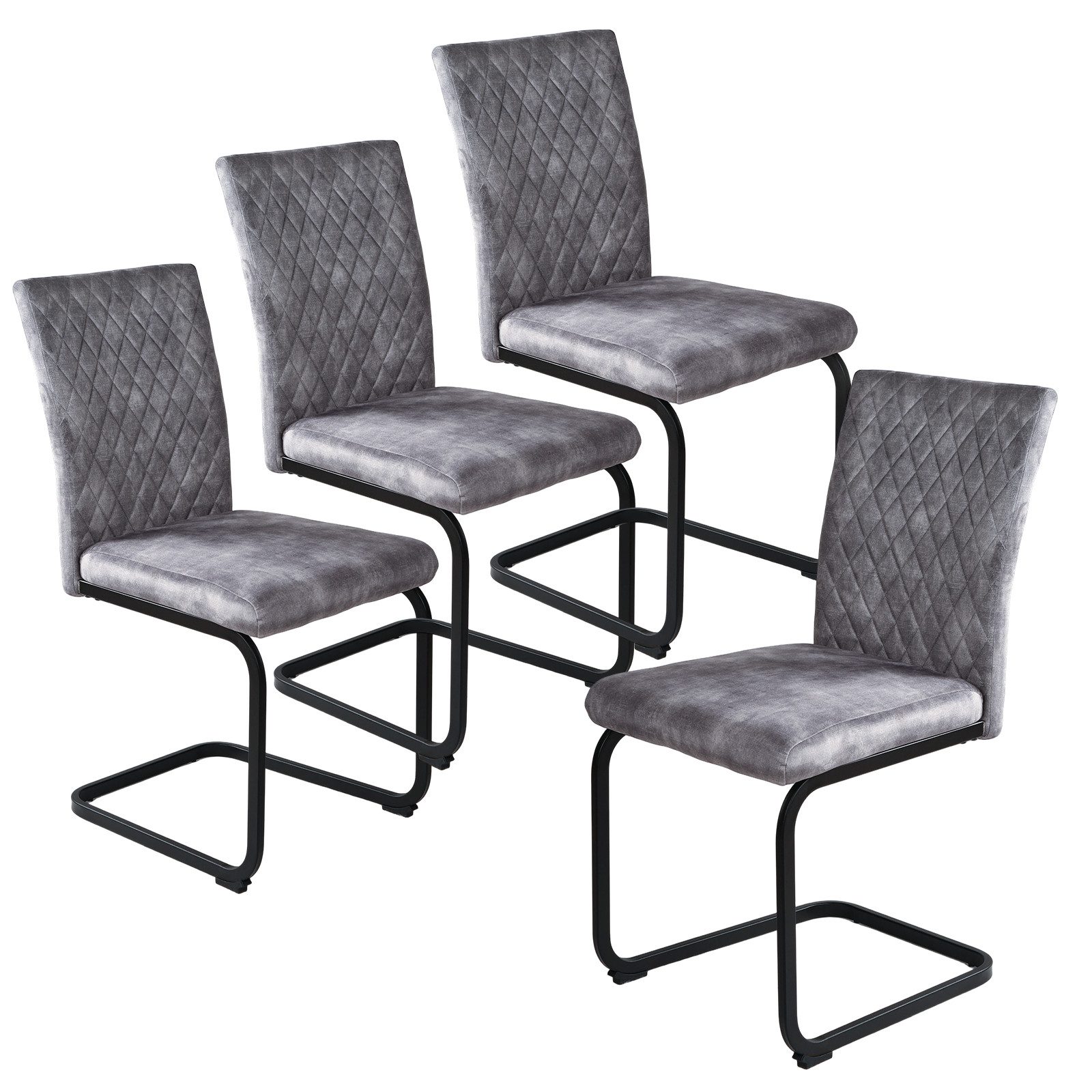 Jiexi Esszimmerstuhl Esszimmerstuhl Grau gepolstert mit Freischwinger Gestell 2er/4er/6er (Set), Schwingstuhl