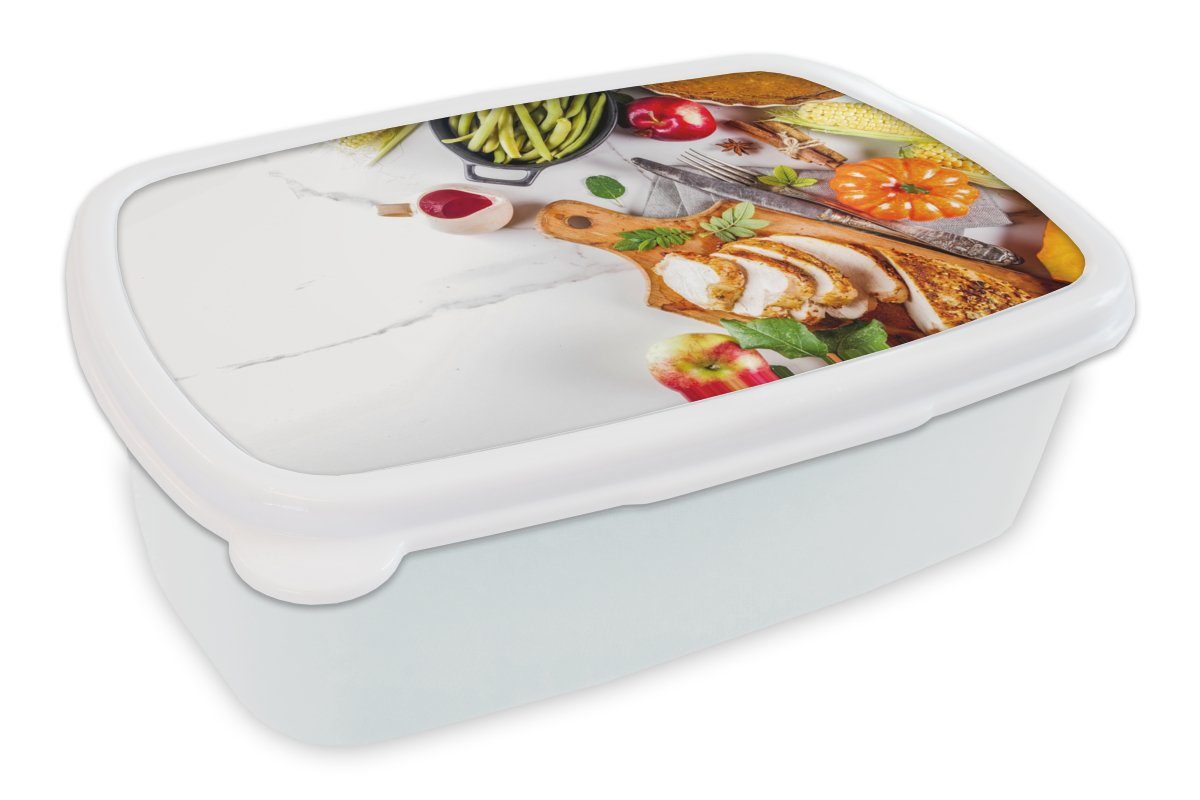 MuchoWow Lunchbox Gemüse - Fleisch - Küche - Kräuter, Kunststoff, (2-tlg), Brotbox für Kinder und Erwachsene, Brotdose, für Jungs und Mädchen weiß