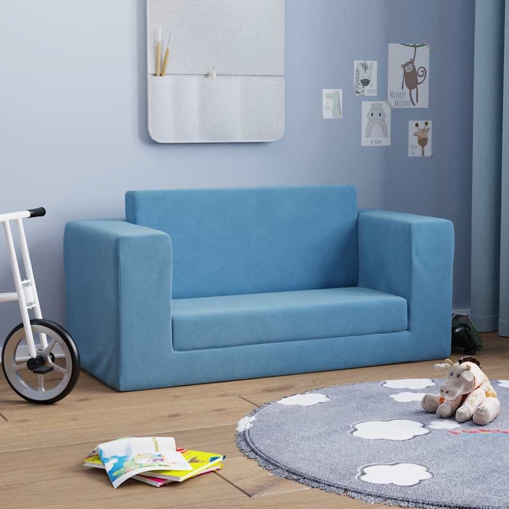 vidaXL Kindersofa, Kinder-Schlafsofa 2-Sitzer Blau Weicher Plüsch