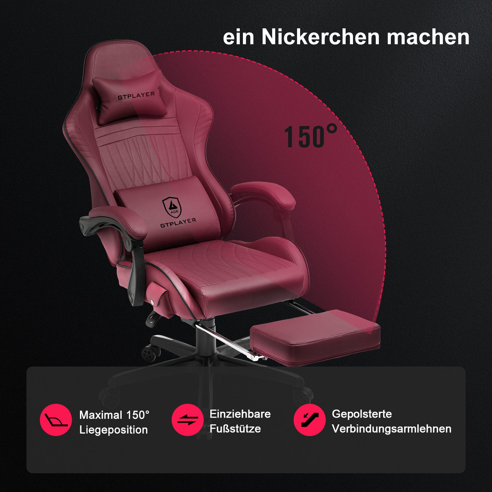 GTPLAYER Gaming-Stuhl ergonomischer Bürostuhl mit HIFI Stereo Lautsprecher, Verbindungsarmlehen beeindrukende Klang-atmosphäre – Bild 4 von 5