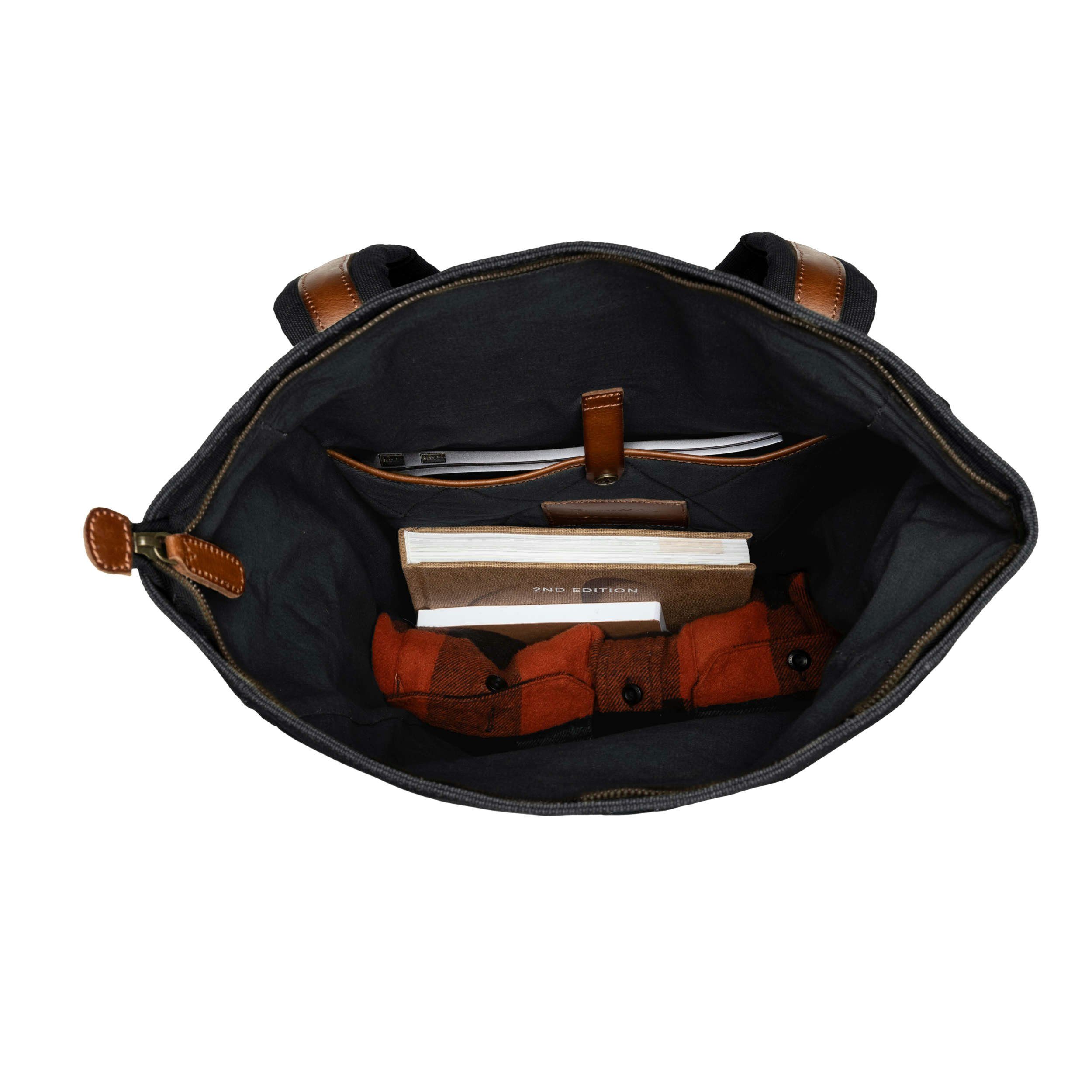 DRAKENSBERG Rucksack Roll-Top »Wyatt« Schwarz, Outdoor-Rucksack aus imprägniertem Canvas mit Leder, 15" Laptopfach