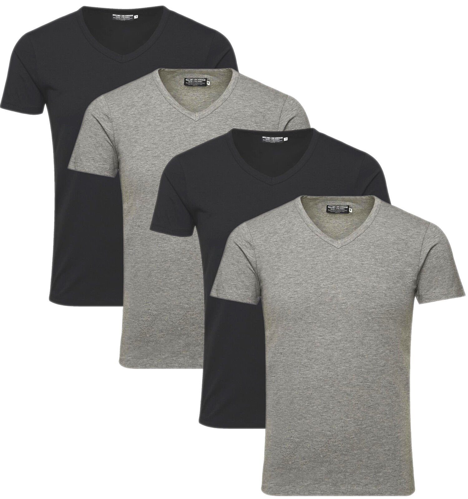 Jack & Jones (Spar mit Mix Set, T-Shirt 4er 4er-Pack) Basic V-Ausschnitt Shirts, 3