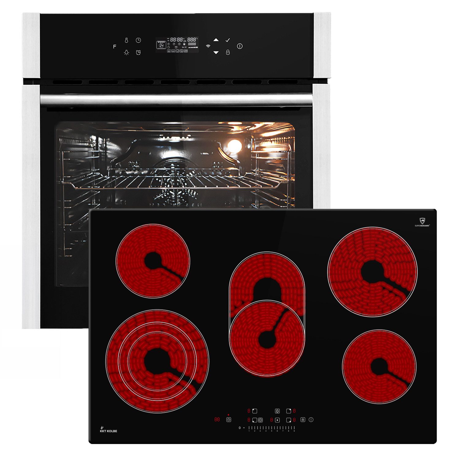 KKT KOLBE Backofen-Set Backofen und Kochfeld SET8313HCCH77RL, mit Teleskopauszug, DampfClean, Herdset / Heißluft / Einbaubackofen / Kochmulde / WIFI