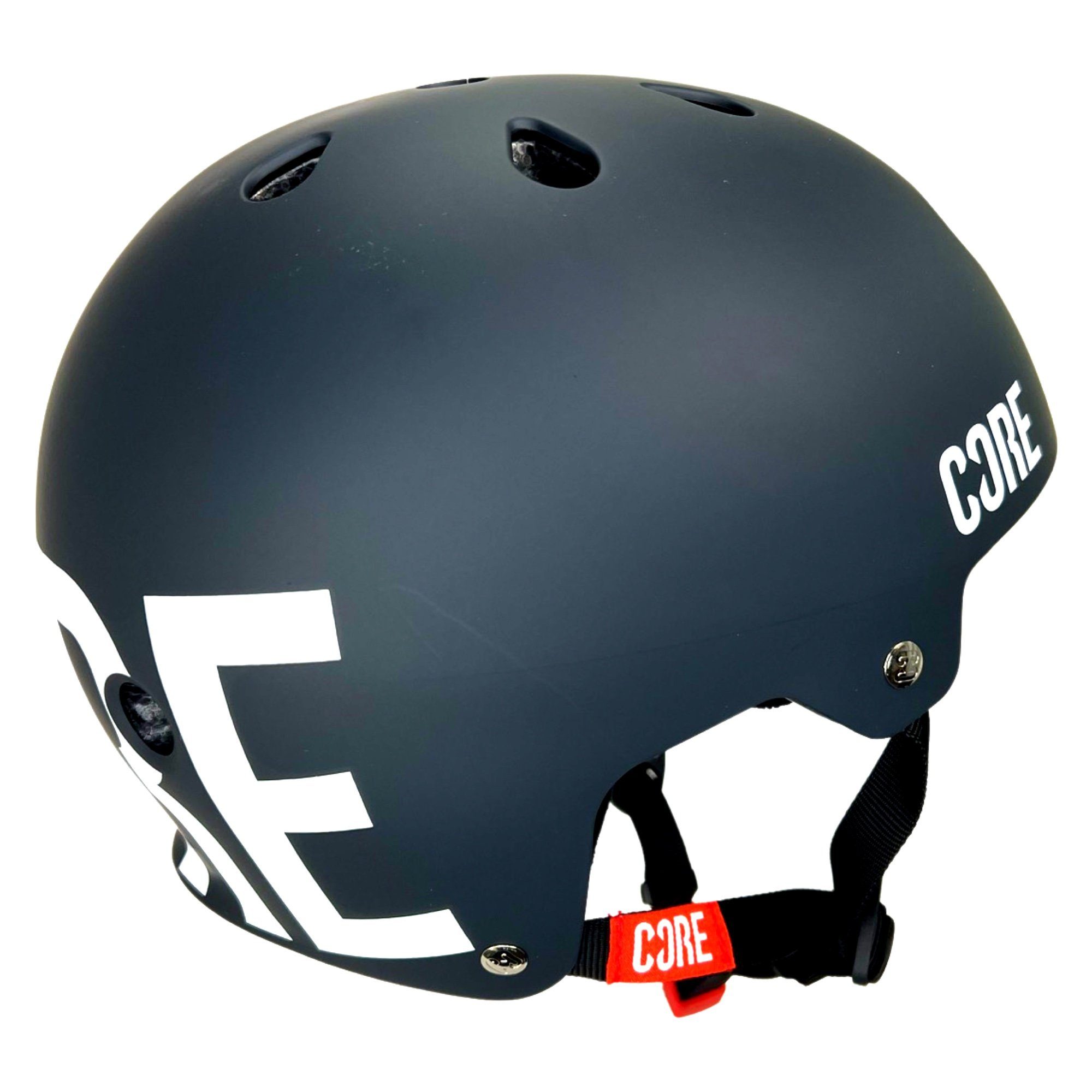 Core Action Sports Protektoren-Set Core Street Stunt-Scooter Skate Helm Schwarz/Logo Weiß S/M (55-58cm)