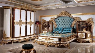 Casa Padrino Beistelltisch Luxus Barock Nachtkommoden Set Weiß / Braun / Gold - Prunkvolle Massivholz Nachttische - Barock Schlafzimmer Möbel - Edel & Prunkvoll