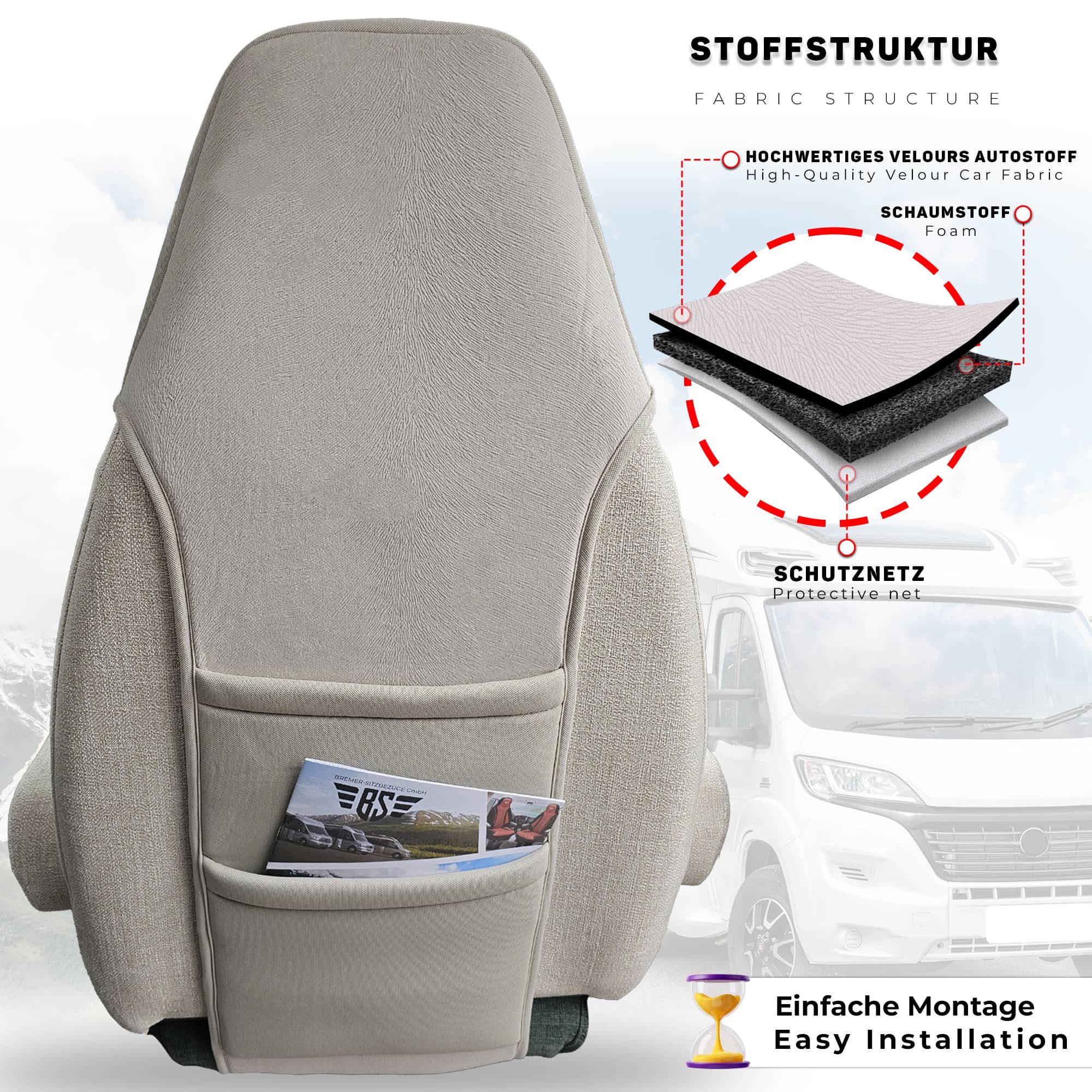 BREMER SITZBEZÜGE Rücksitzorganizer Wohnmobil Sitzorganizer für Forster Yongster Vans V 541 (Packung, 1-tlg., 1x Sitz Organizer und Montagehaken)