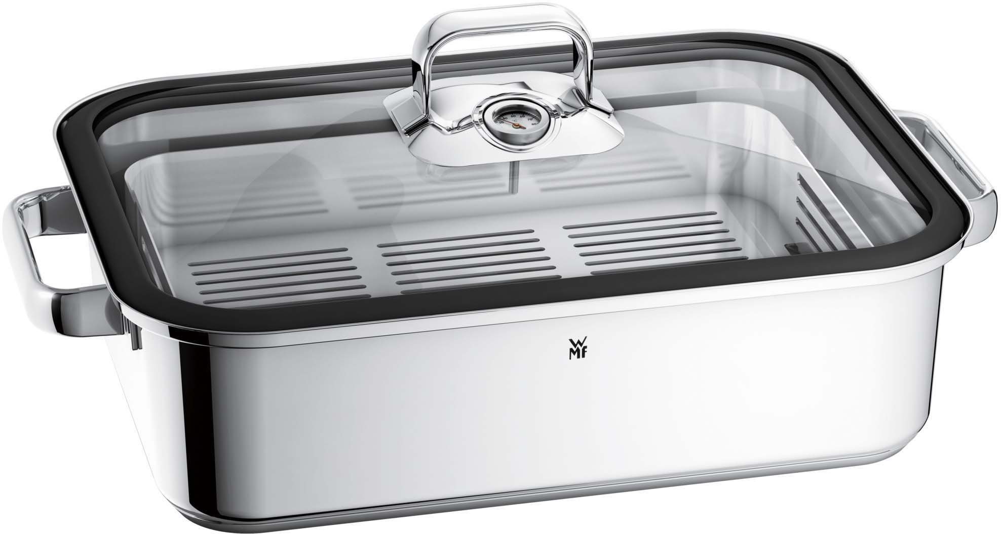 WMF Dampfgartopf Vitalis, Bräter Induktion mit Glasdeckel und Silikonrand, Cromargan® Edelstahl Rostfrei 18/10, Dampfgarer mit integriertem Thermometer, backofengeeignet bis 180 Grad