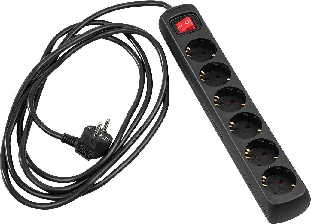 Hama Mehrfachsteckdosenleiste, 6-fach, mit Schalter, weiß, 5 m Steckdosenleiste 6-fach (Kabellänge 5 m)