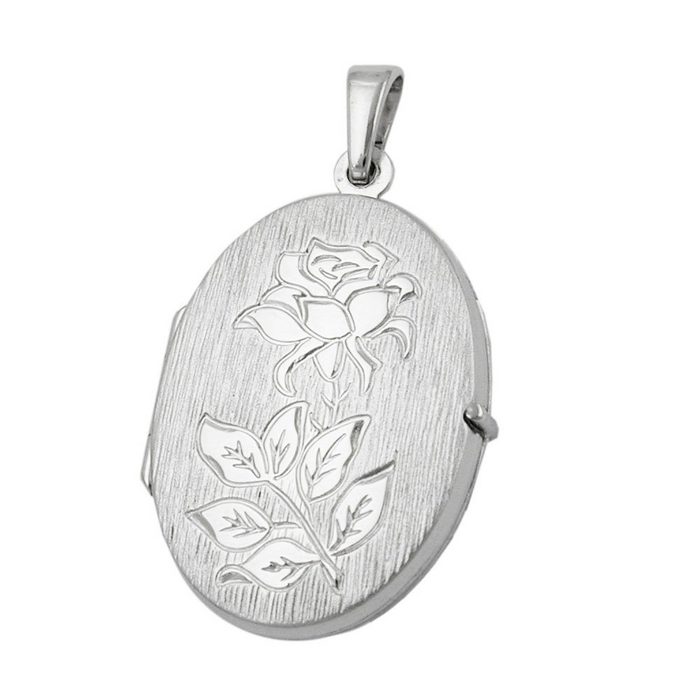 Gallay Medallionanhänger Anhänger 25x17mm Medaillon mit Rose matt-glänzend rhodiniert Silber 925 Silberschmuck für Damen