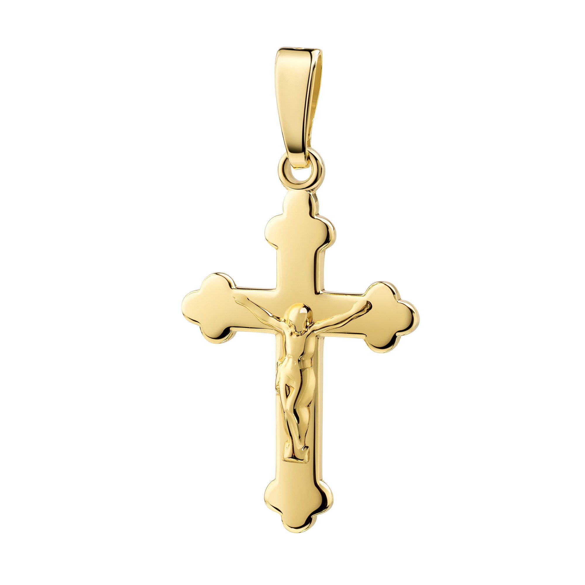 JEVELION Kreuzkette kleines Kruzifix Kreuz 585 Gelbgold - Made in Germany (Goldkreuz, für Damen und Mädchen), Mit Kette vergoldet- Länge wählbar 36 - 70 cm oder ohne Kette.