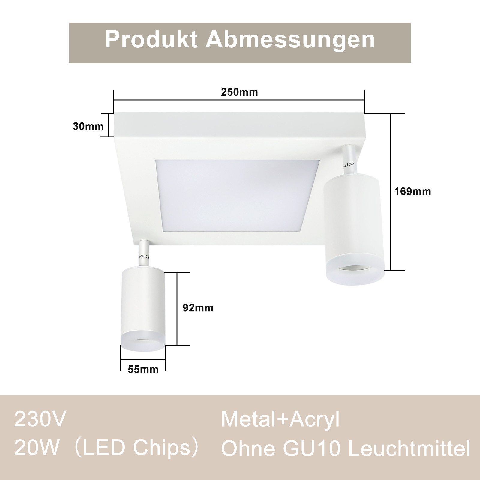ZMH Deckenstrahler 2 Flammig Schwarz/Weiß 3000K günstig online kaufen