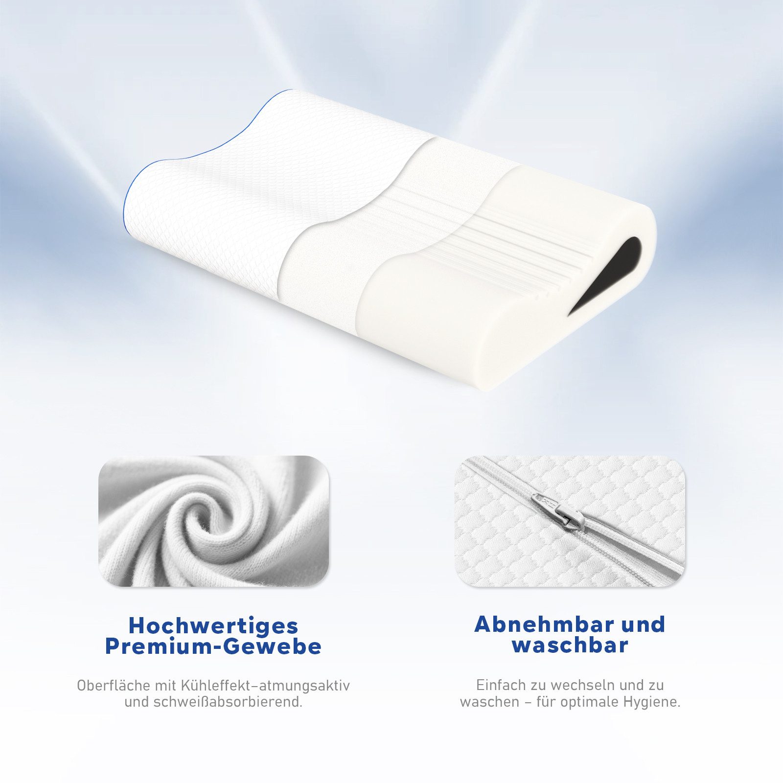 ROYGBIV Nackenstützkissen Memory Foam, Orthopädisches Kissen 38x60 cm mit 2 Höhen, Füllung: 38D Memory-Schaum + 60D Stützschaum, 3 Zone Höhe-10/7/12 cm, OEKO-TE – Bild 3 von 5
