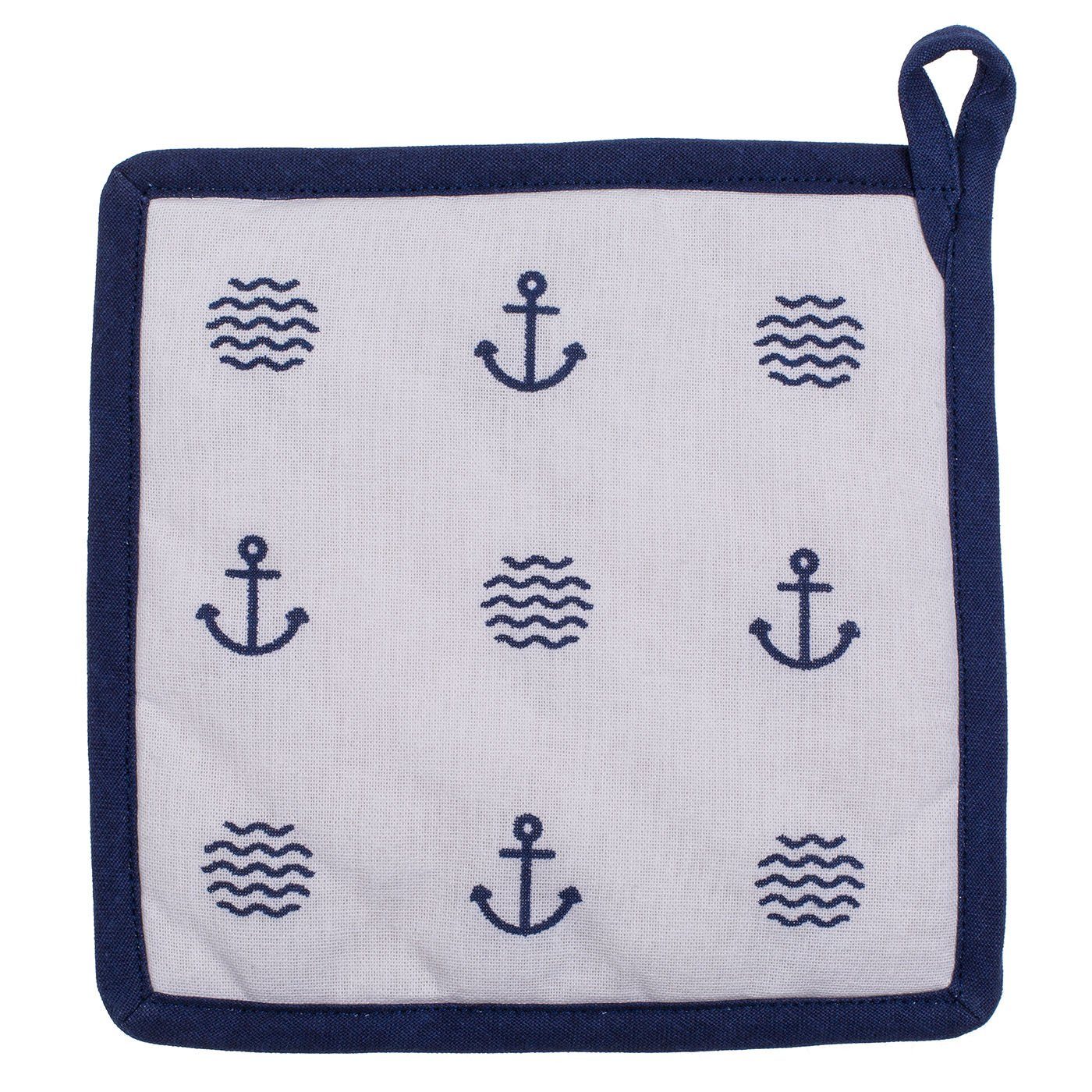 ReWu Topflappen Topflappen Traditional Maritim Wellen Anker Weiß 2er-SET, (2er-SET)