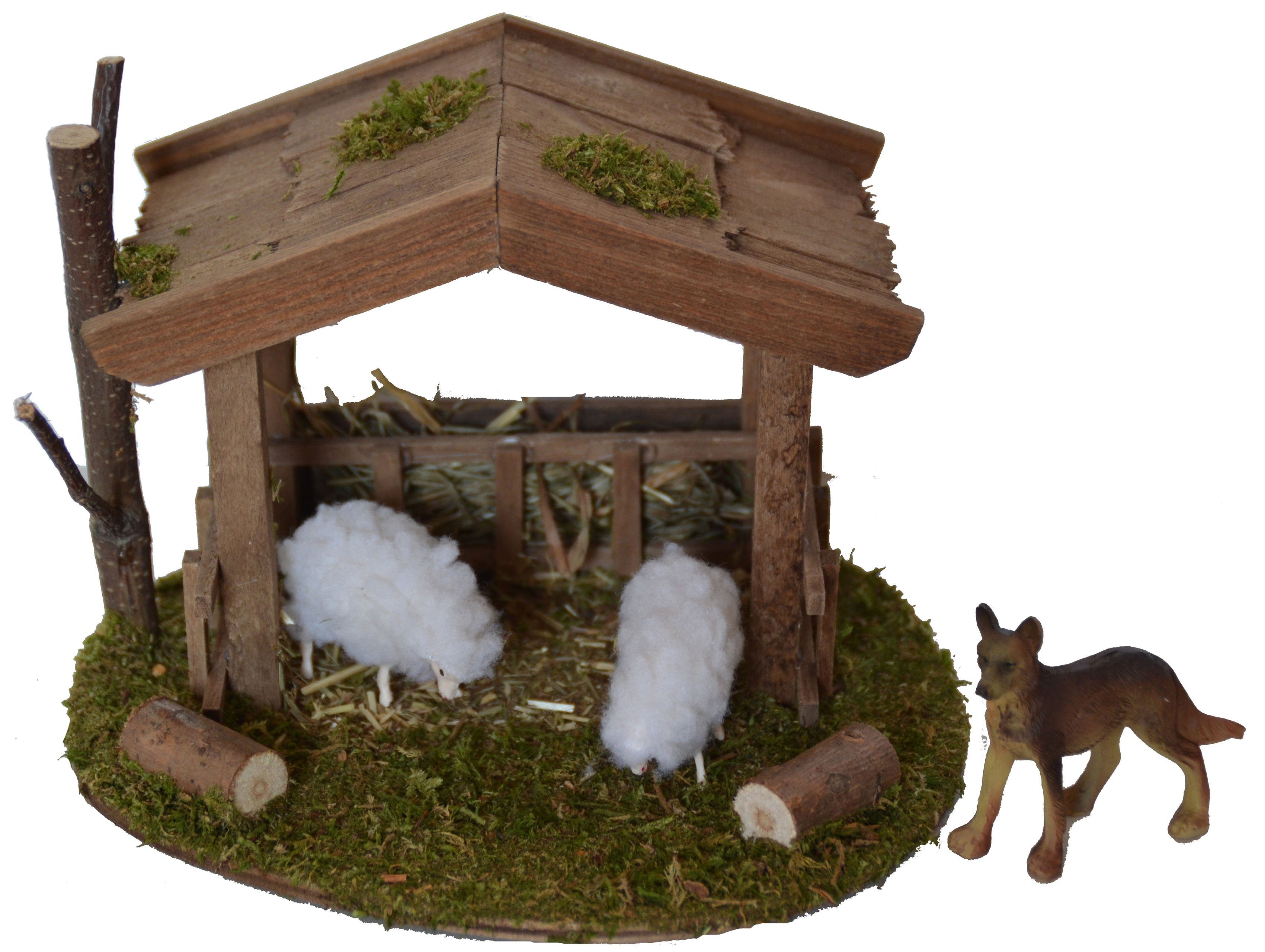Inkl. 2 Hund, mit Unterstand Schafe (Set, 4tlg), Alfred Weihnachtsdeko Kolbe Krippen-Zubehör
