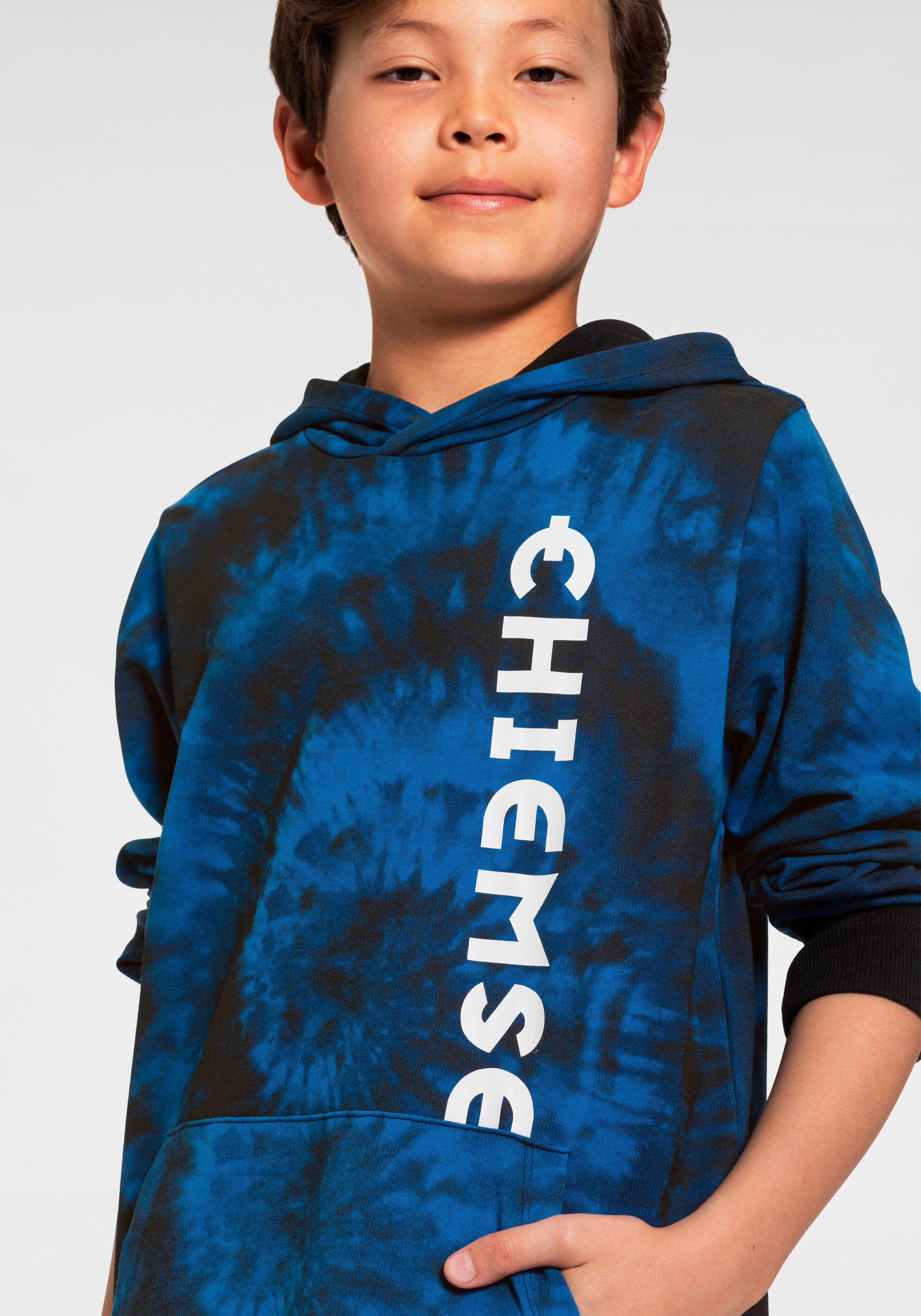 Kapuzensweatshirt mit Chiemsee cooler Batikoptik Logo-Druck in