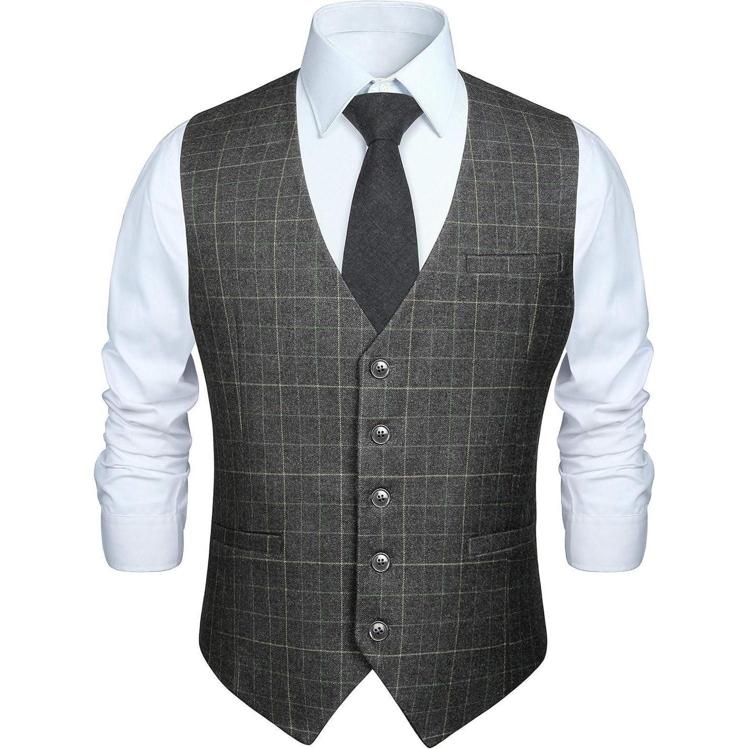 LuxusKollektion Krawatte Weste Herren Anzug Baumwolle Plaid Hochzeitsfeier Kleid hellgrau XS