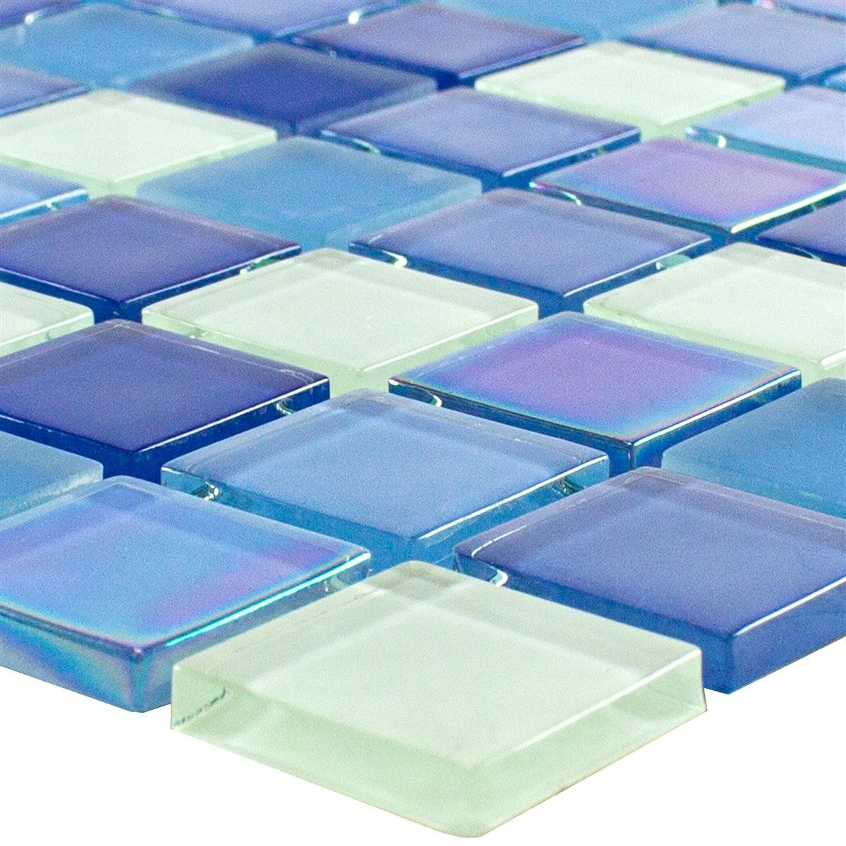 Mosafil Mosaikfliesen Glasmosaik Fliesen Karlsruhe Blau Weiss, Glas 30.000x30.000, weiß-blau-hellblau, Verlegefertig auf ein Netz geklebt - Frostsicher - Wasserfest