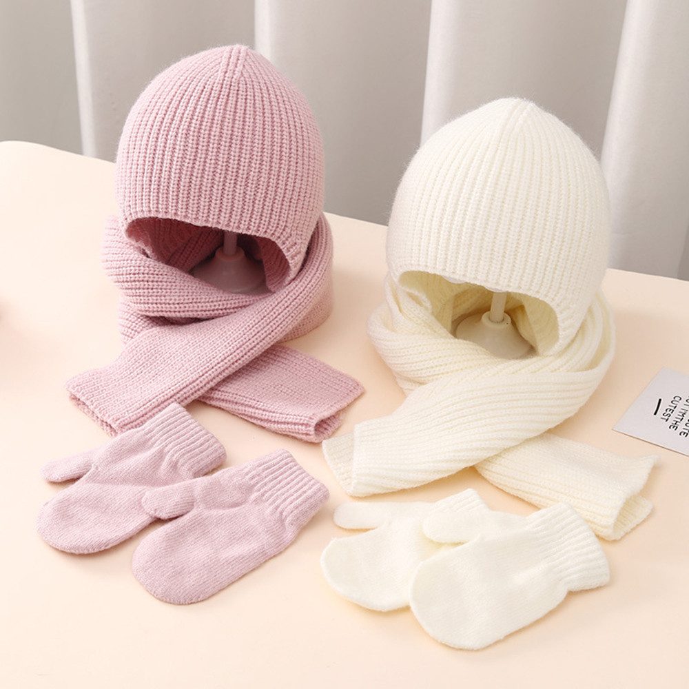Coonoor Filzhut Kinder Wintermütze Schal Handschuhe Set Warme Winter Bekleidung für Mädchen Jungen 2-6 Jahre