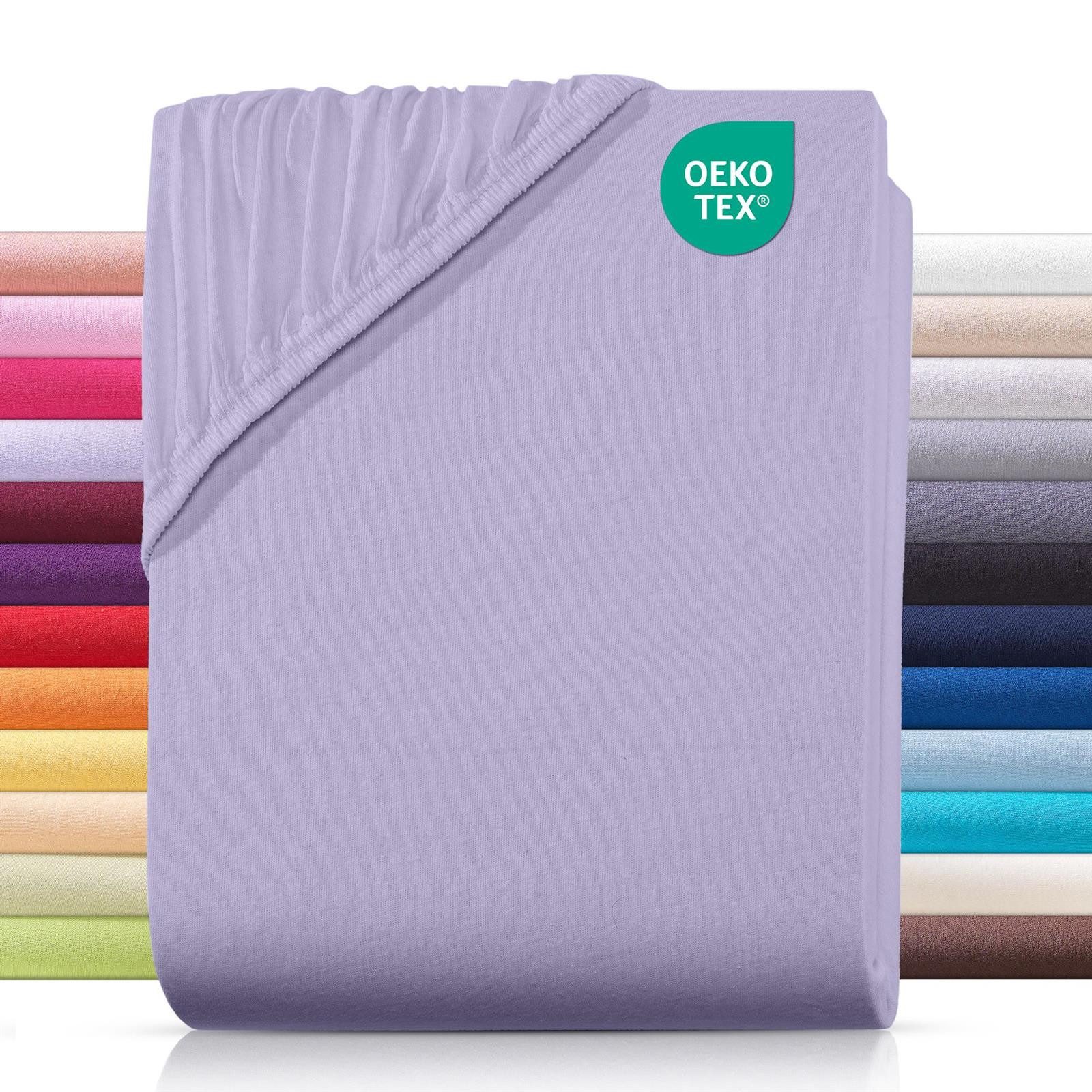 Carpe Sonno Spannbettlaken Jersey 90x200 100x200 120x200 140x200 160x200 180x200 200x200 70x140, Jersey, Gummizug: rundum, (1 Stück), 100% Baumwolle Spannbettlaken 90x200 Spannbetttuch Flieder