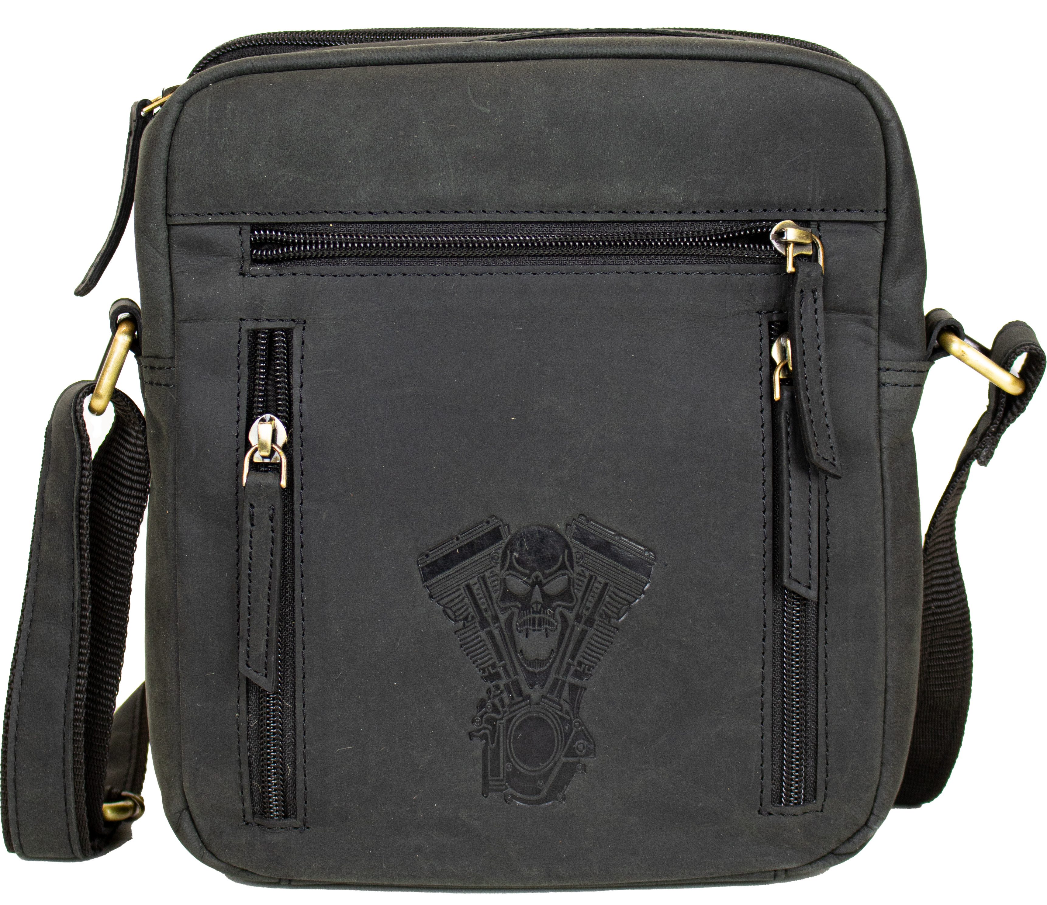 MDM Umhängetasche Umhängetasche aus echtem Rindsleder, Im Biker Stil