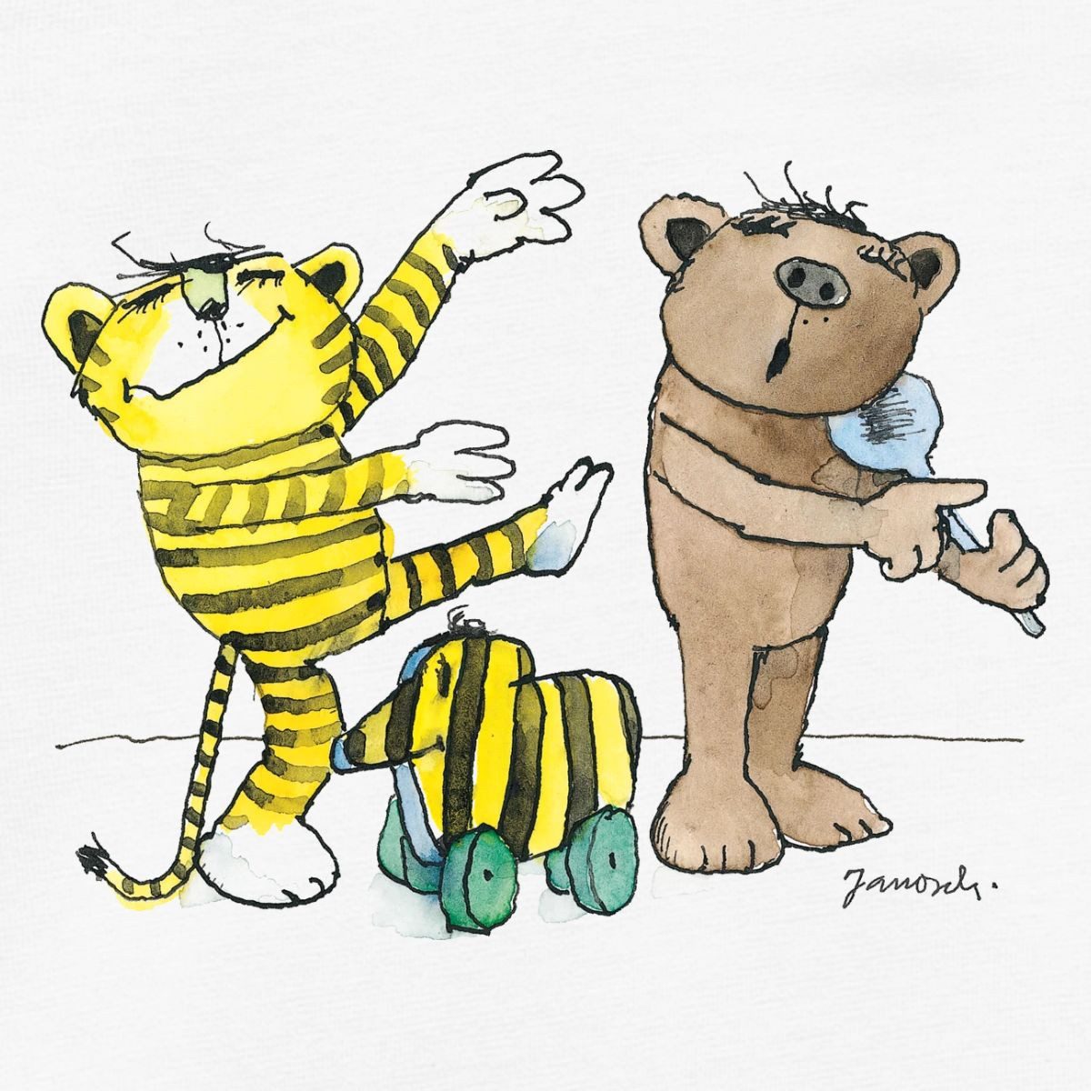 Spreadshirt Kurzarmbody Janosch Tiger Und Bär Machen Musik Kurzarm Tages Baby Body (1-tlg)
