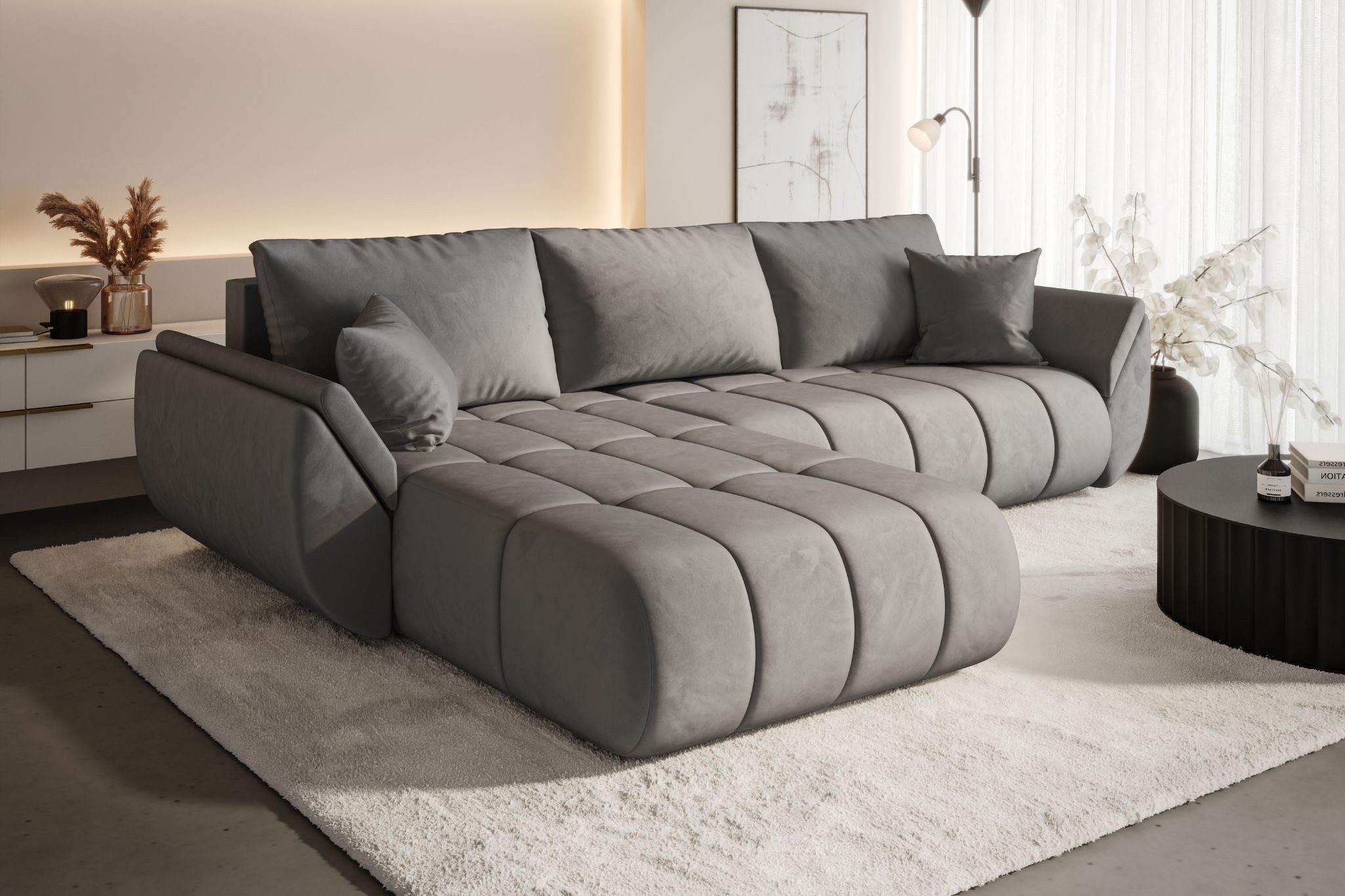 Kaiser Möbel Ecksofa TOKYO PREMIUM im Veloursstoff Monolith,Schlaffunktion und Bettkaste, Ecksofa, L-Form,Samtweiche Veloursoberfläche,Wasserabweisender Stoff Monolit