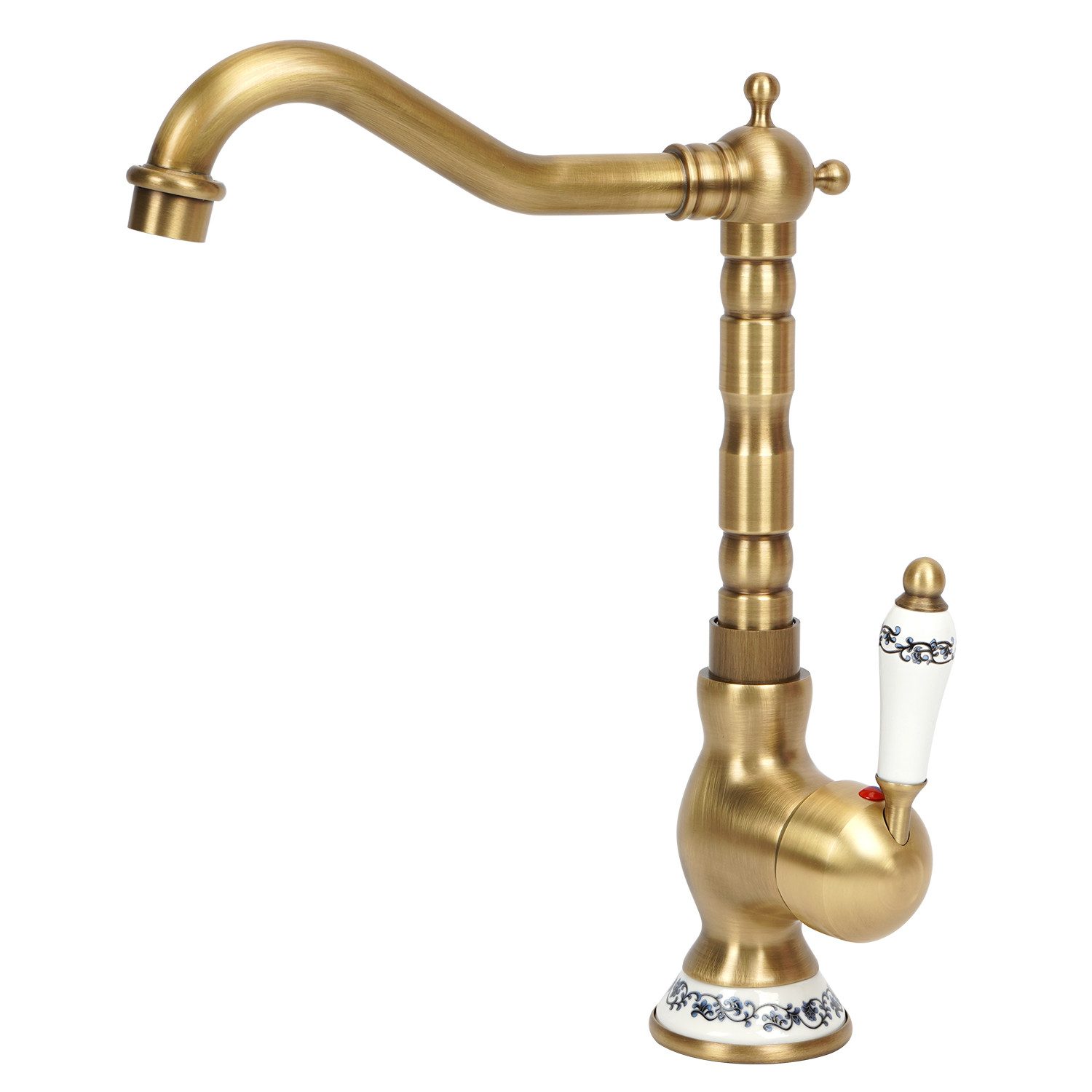OSTWOLKE Waschtischarmatur Wasserhahn Bad Küche Waschbeckenarmatur Badarmaturen Küchenarmatur Retro mit 360° schwenkbarer Auslauf Mischbatterie Einlochmontage
