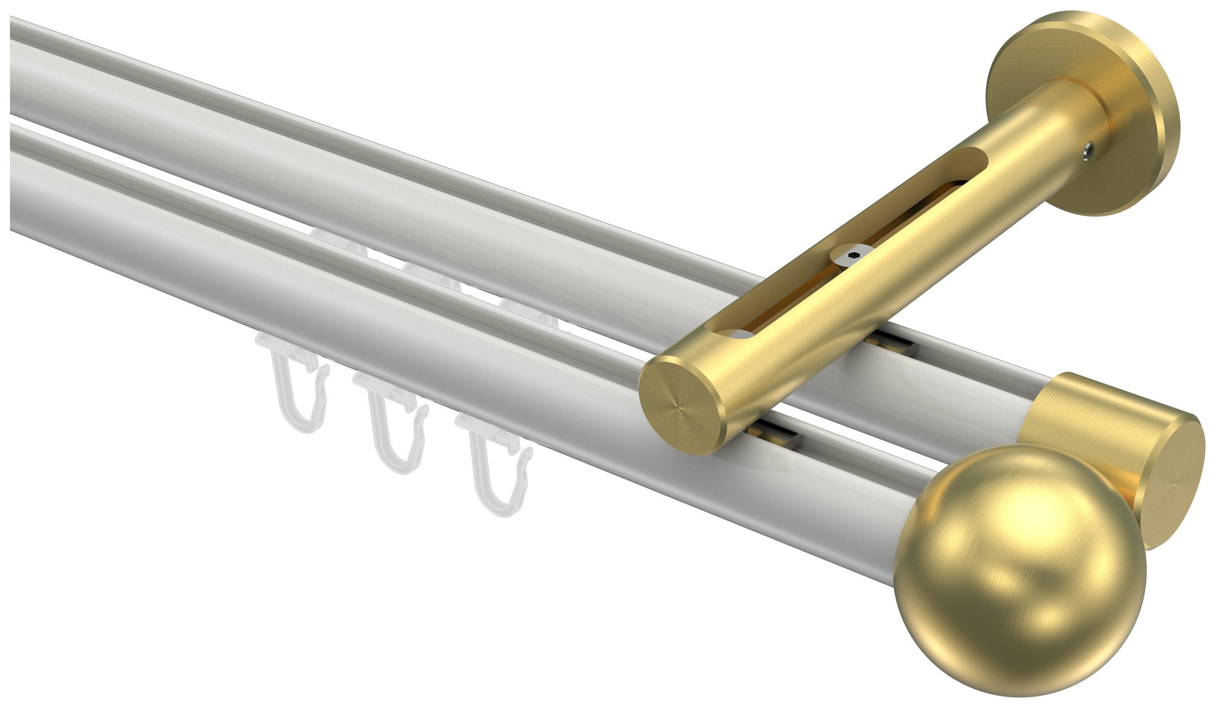 INTERDECO Innenlaufschiene Siteno Luino, Ø 20 mm, 2-läufig, Fixmaß, kürzbar, Wandmontage, Aluminium, Weiß / Messing-Optik / Bicolor