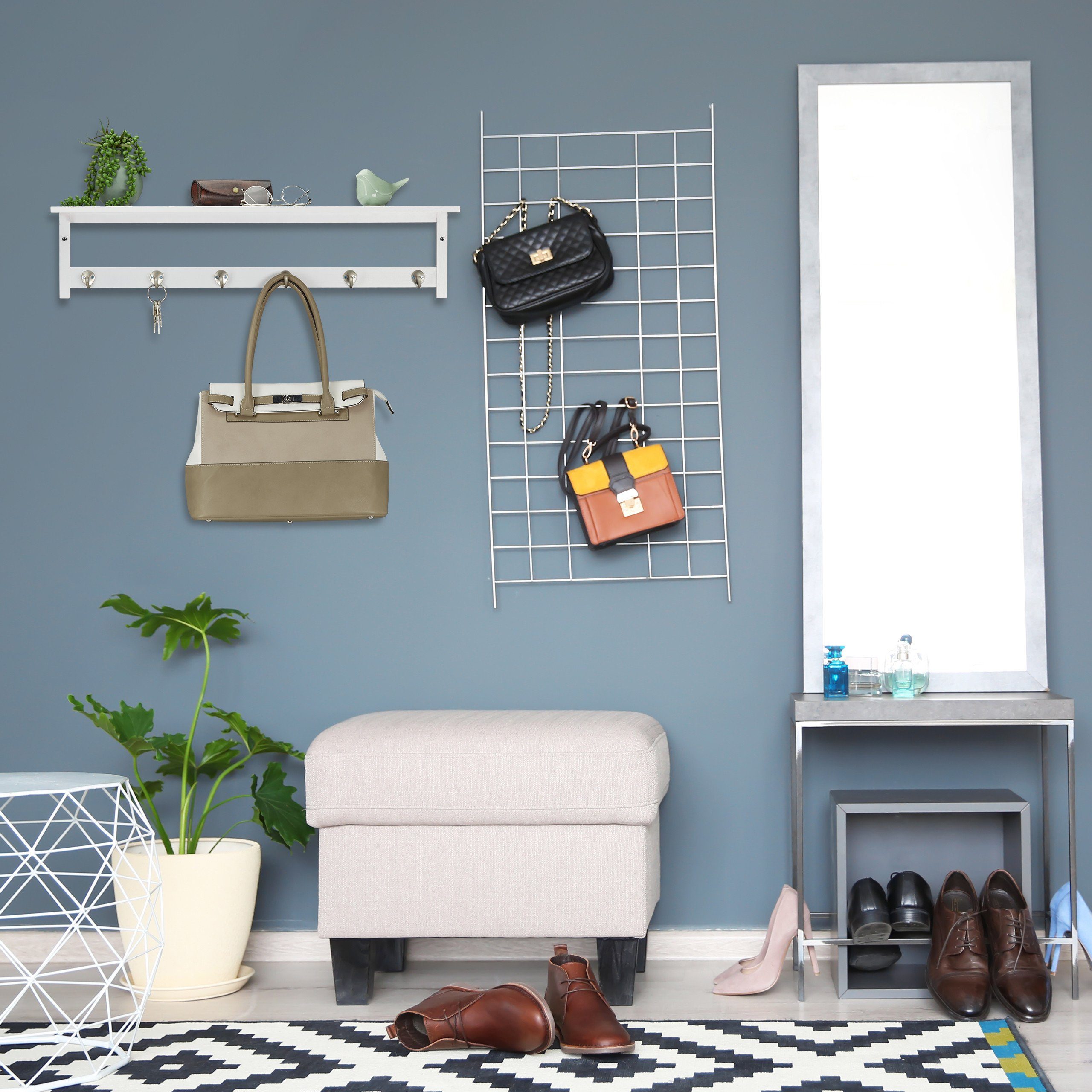 relaxdays Wandgarderobe Weiße Wandgarderobe mit Ablage günstig online kaufen