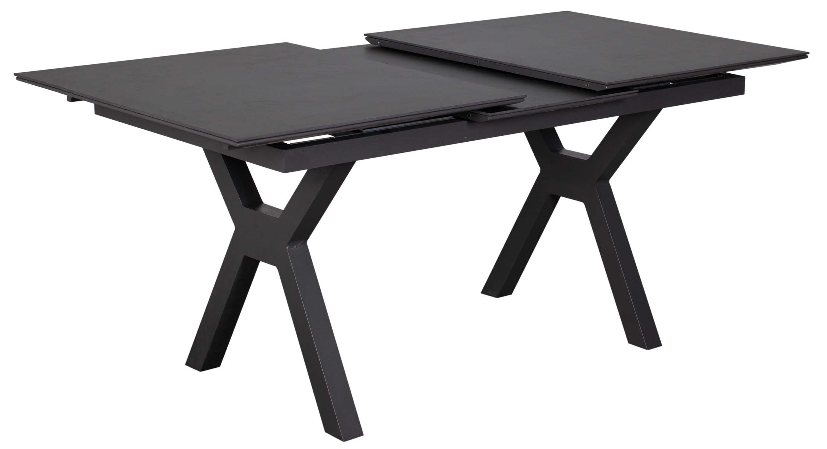 MR.DEKO Gartentisch ausziehbar Granada 160–210x90cm Aluminium Keramikplatte (Ausziehbarer Gartentisch für Terrasse, Garten und Balkon, 1-St), Synchronauszug, Keramikplatte, wetterfestes Aluminiumgestell