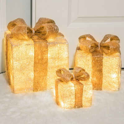 MARELIDA LED Dekolicht LED Geschenkboxen beleuchtet Schleife Weihnachtsdeko 40LED Timer 3St., LED Classic, warmweiß (2100K bis 3000K)