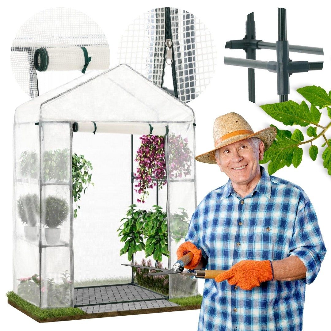 Sarcia.eu Gewächshaus Weißes Gartengewächshaus mit Regalen 140x73x200 cm weiß | Rabatt: 14%