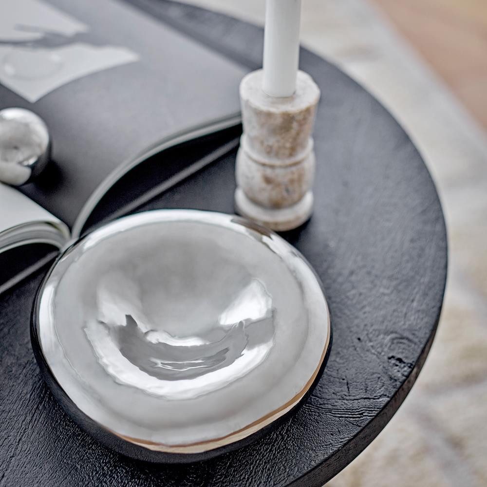 Bloomingville Schale Shine Silber, Steingut, Steinzeug, Dekoschale, Keramikschale, Chromglasur, Metalloptik, Hochglanz