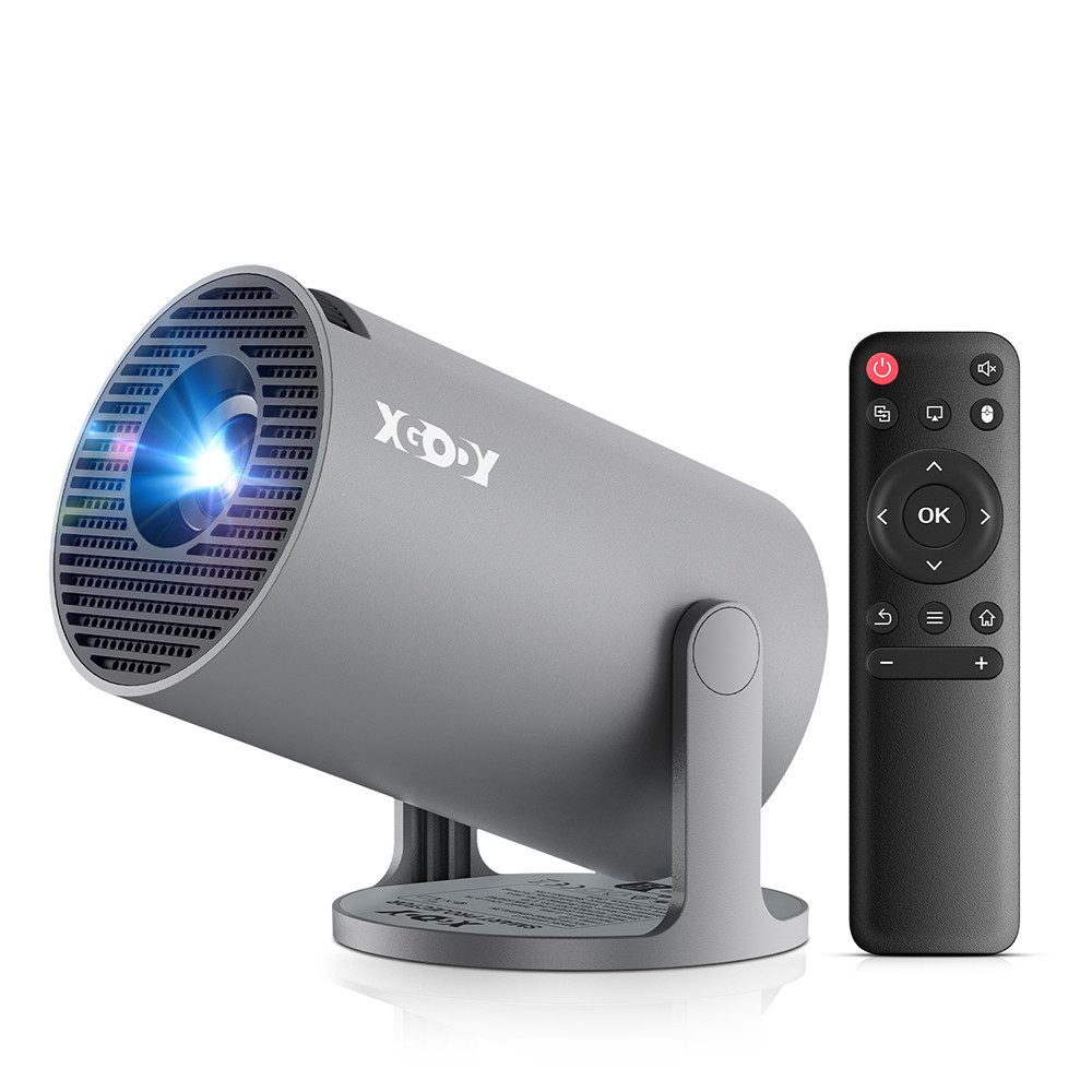 XGODY tragbarer Projektor mit WiFi 6 und Bluetooth 5.4 Мини-проектор (12000 lm, 8000:1, 1920x1080 px, Auto-Keystone, kompatibel mit HDMI/TV-Stick/Memory Stick/Laptop, grau)