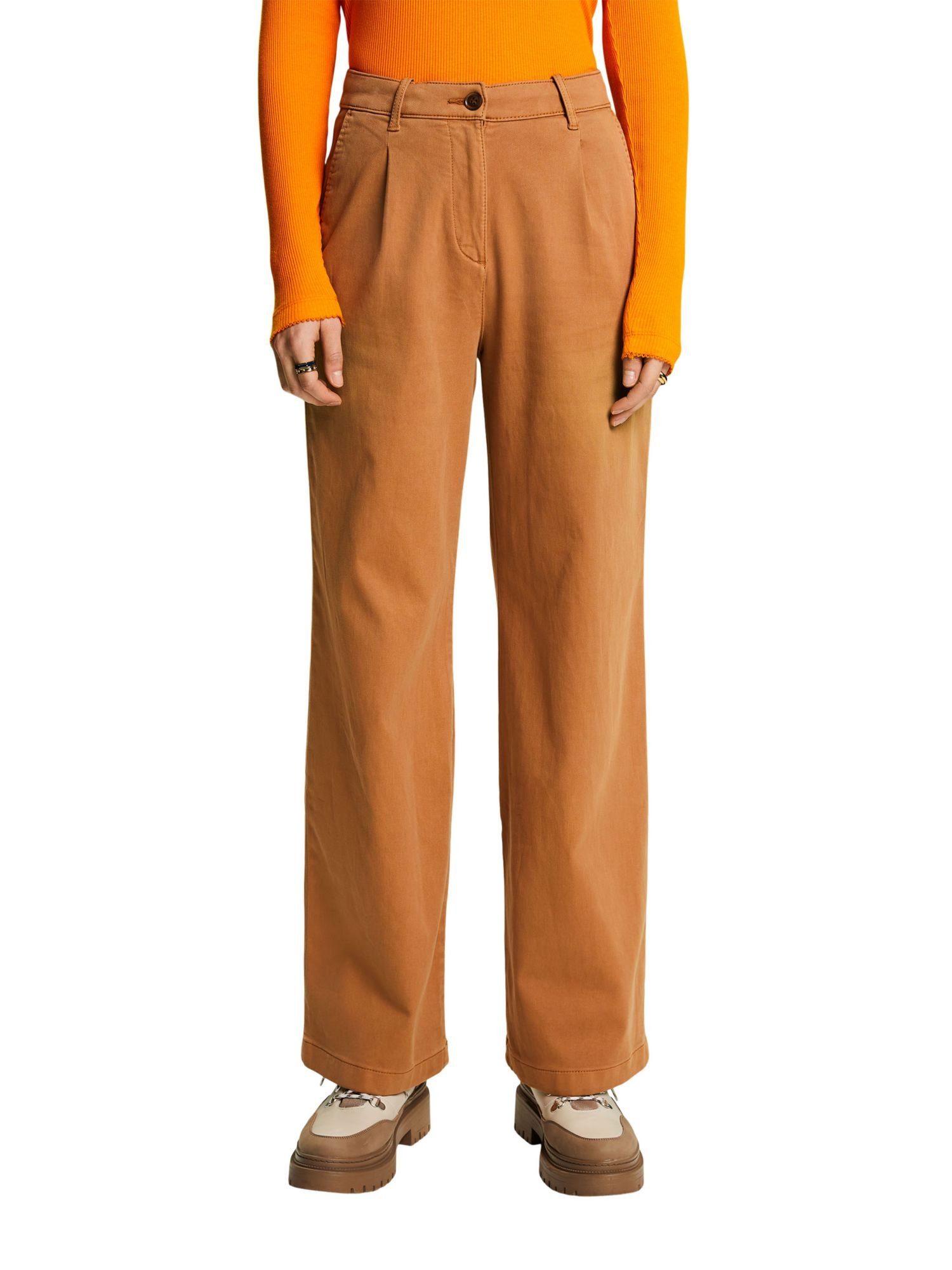 Chino Bund geschnittene Weit mit Stoffhose Esprit CARAMEL hohem