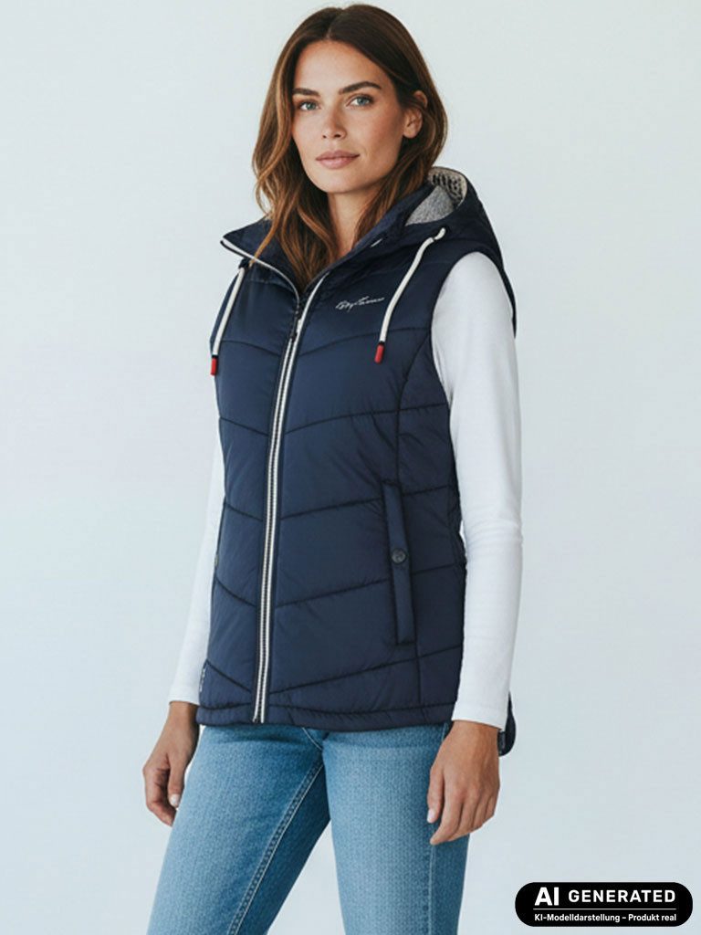 Dry Fashion Steppweste Rügen Damen Weste gesteppt Kapuze - Outdoor Damenweste Windabweisend Kapuze verstellbar & abnehmbar, 2-Wege-Reißverschluss, Seitentaschen