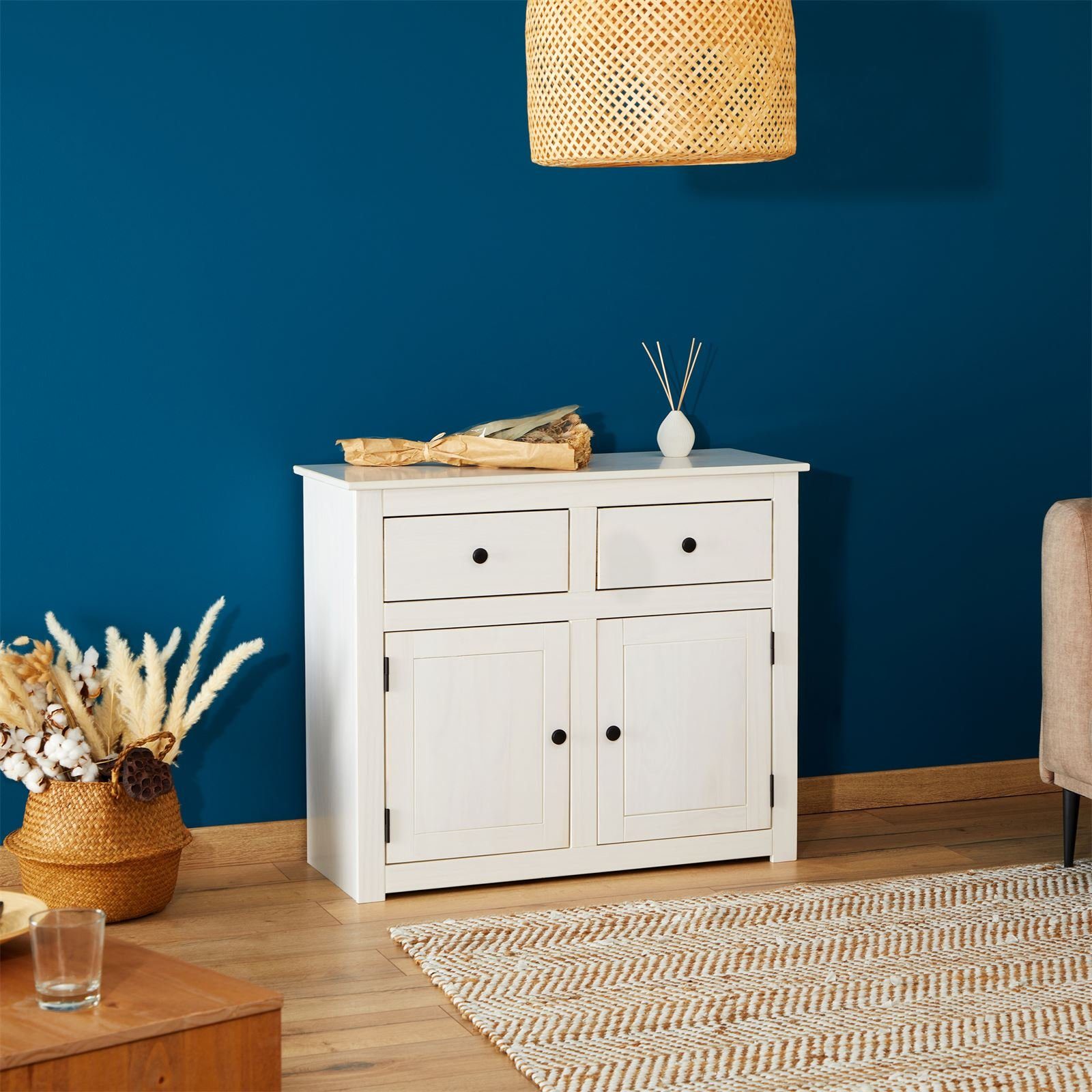 CARO-Möbel Kommode PAULO, Kommode weiß aus Kiefer mit 2 Schubladen und 2 Türen Sideboard Massivh