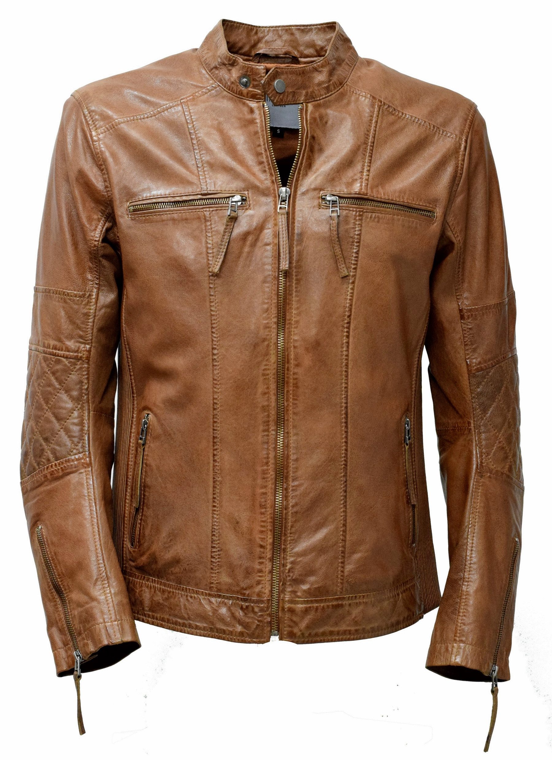 Zimmert Leather Lederjacke Marco Pflanzlich gegärbt, Washed Lammnappa Cognac Braun Whiskey