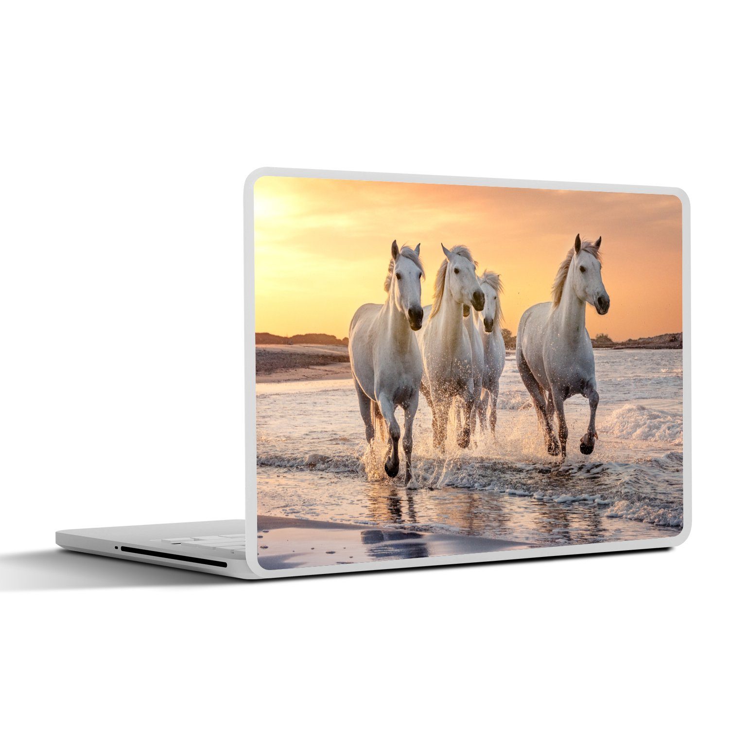 MuchoWow Laptop-Aufkleber Pferde - Sonne - Meer - Strand - Tiere, (1tlg), Laptop Folien Cover, Aufkleber, Sticker, Schutz vor Kratzern, 30x21 cm
