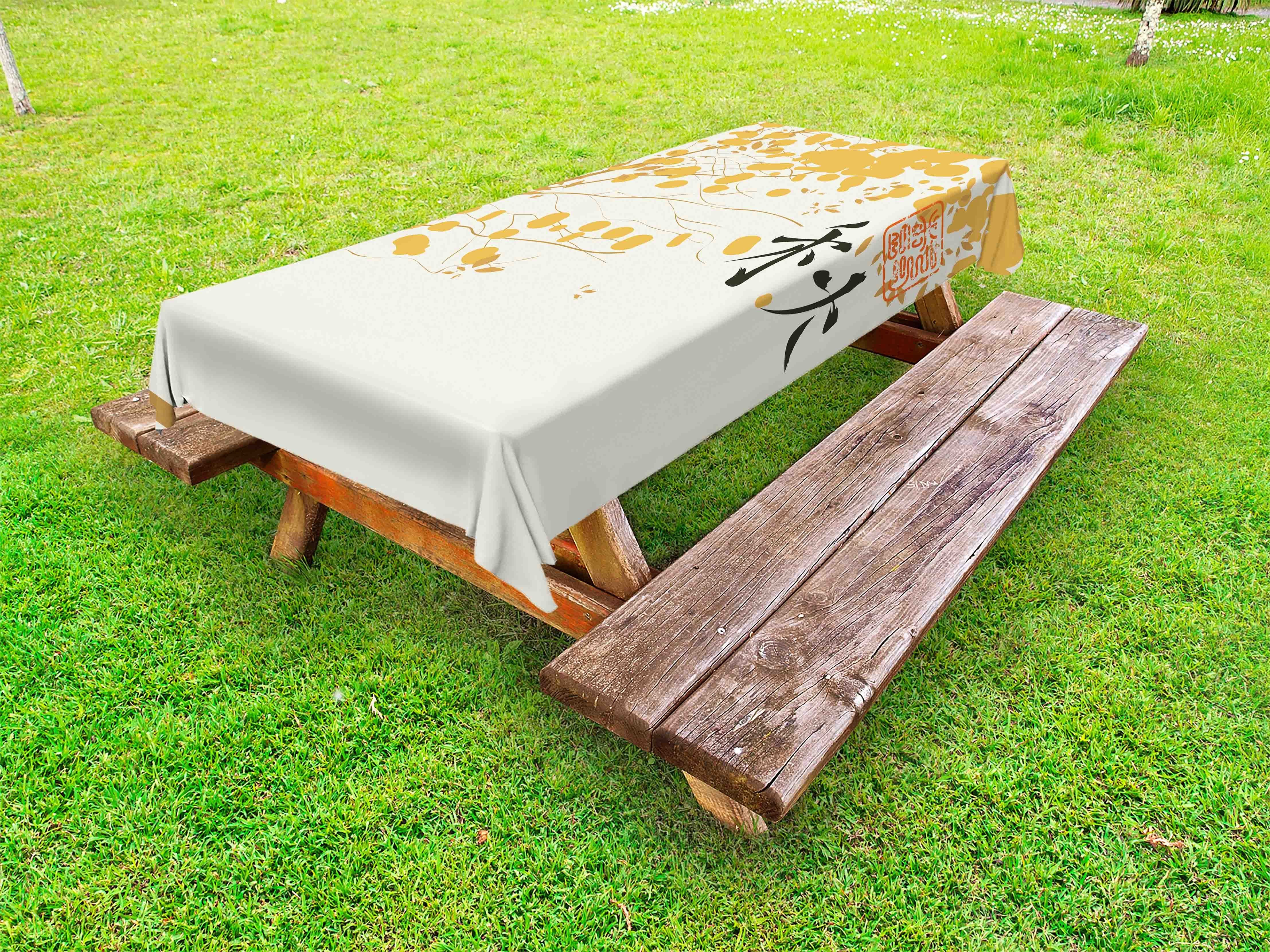 Abakuhaus Tischdecke dekorative waschbare Picknick-Tischdecke, Zen Garten Hieroglyphe Zusammenfassung