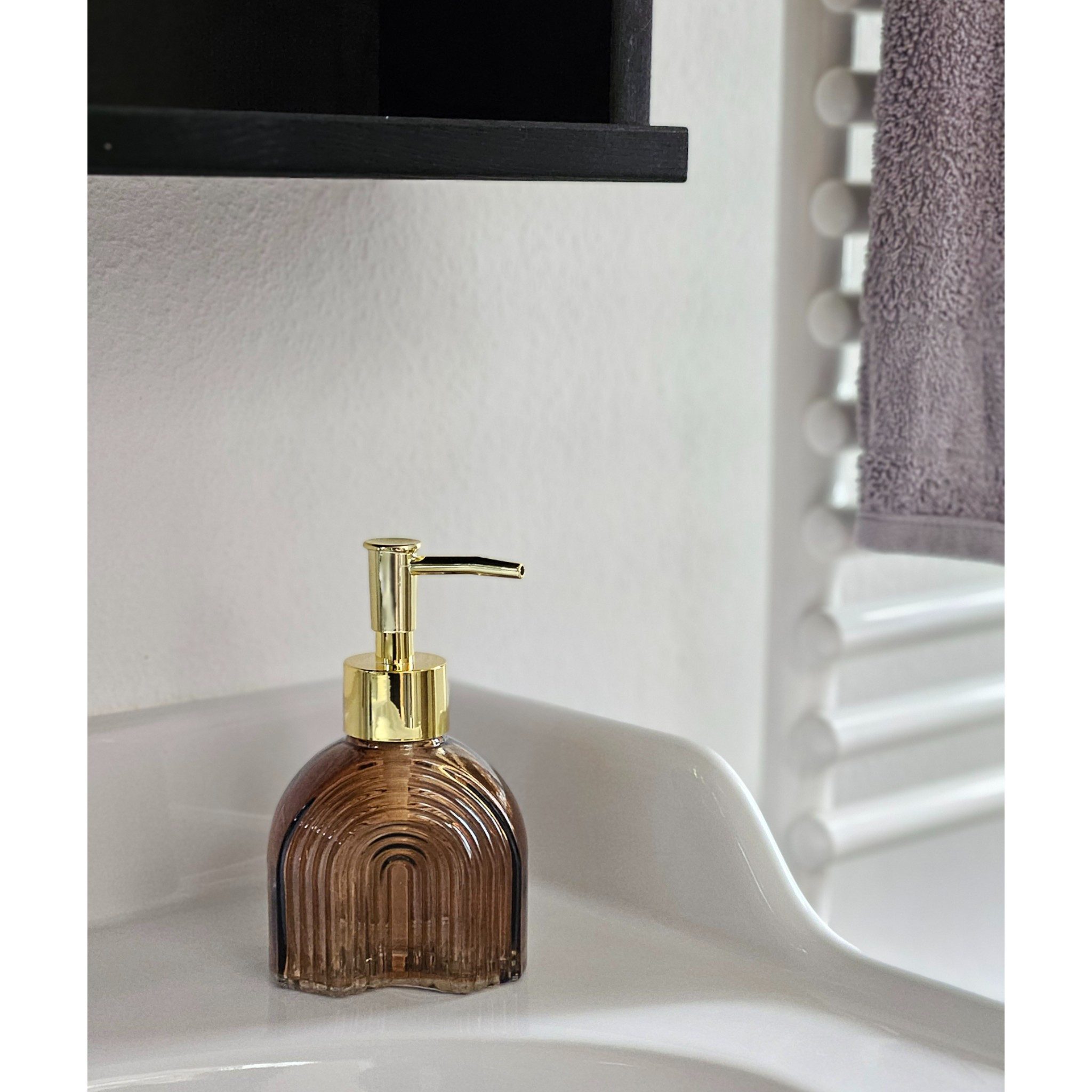 Meinposten Seifenspender Flüssigseifenspender Retro braun beige gold Glas P günstig online kaufen