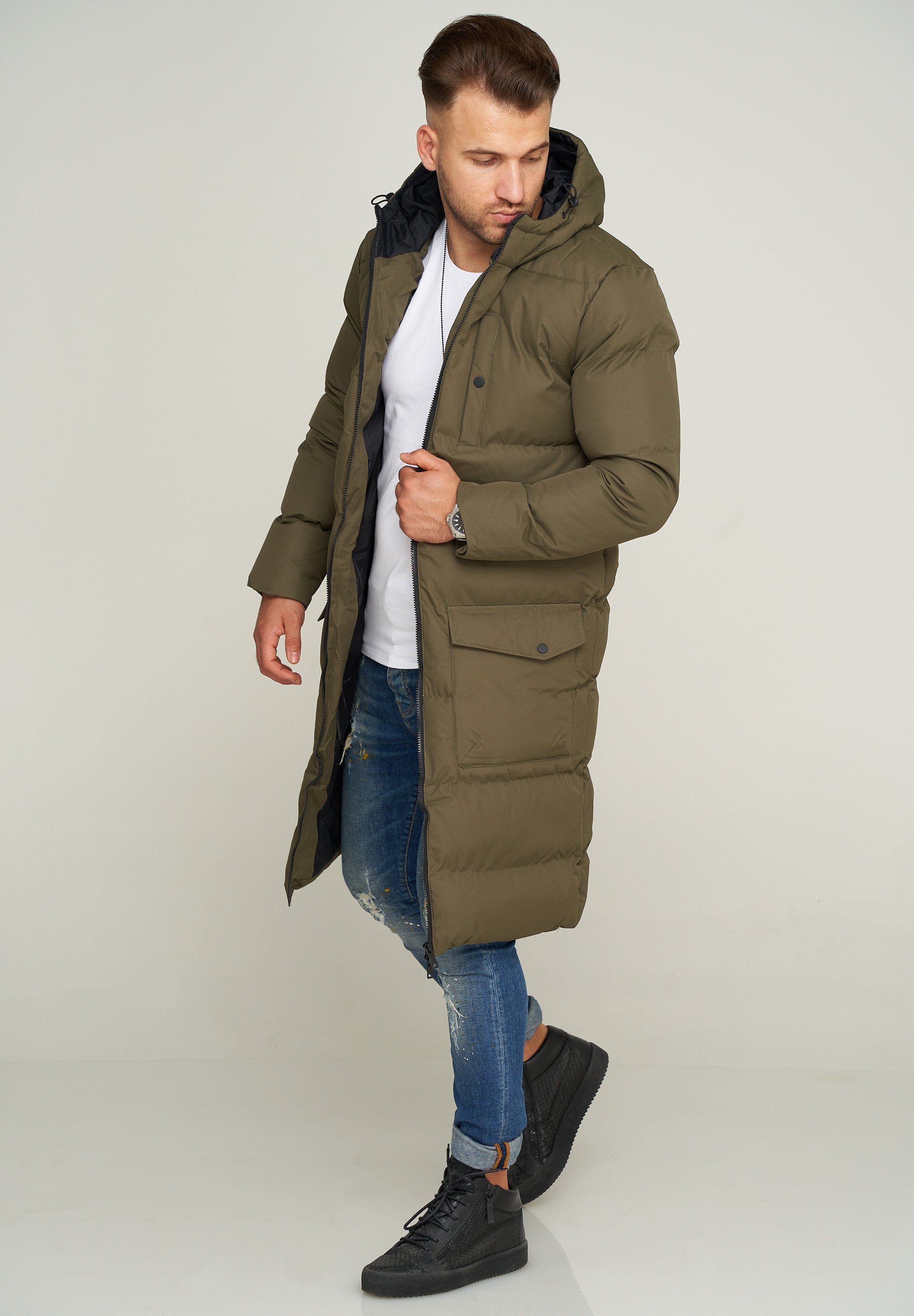 SOULSTAR Parka mit Kapuze als Langer Steppmantel - Winterjacke S2KANSK Herren warmer Wintermantel Pufferjacke Steppjacke
