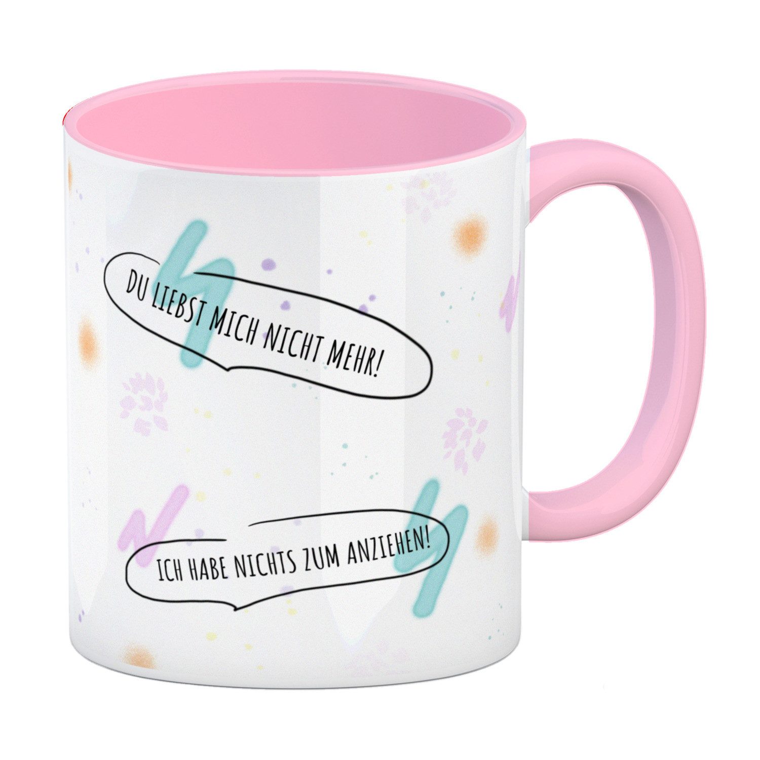 Tasse Kaffeebecher Rosa mit unzufriedenem traurigem Hasen und witzigen