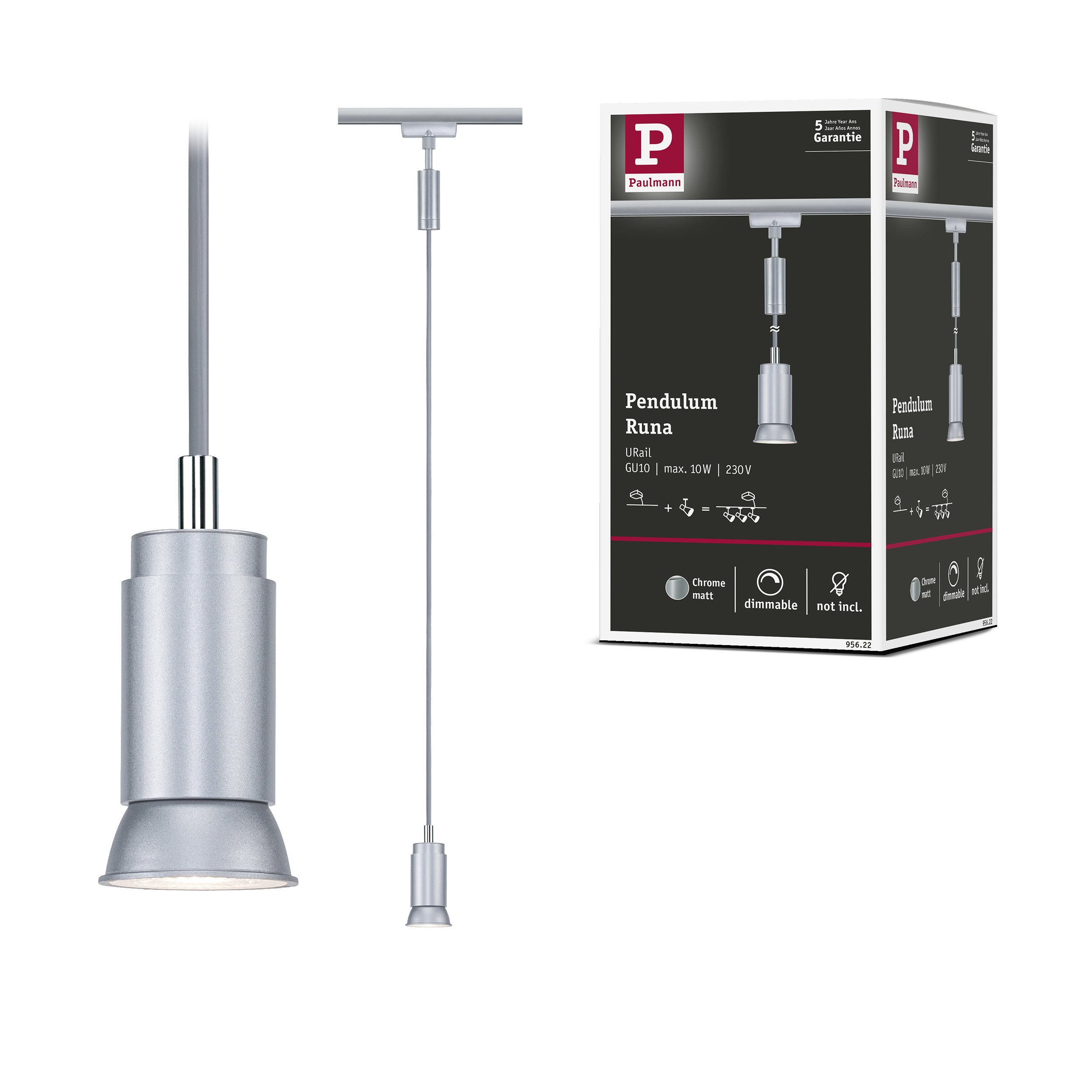Paulmann Schienensystem-Leuchten URail Pendel Runa GU10 max. 10W dimmbar 230V Chrom matt