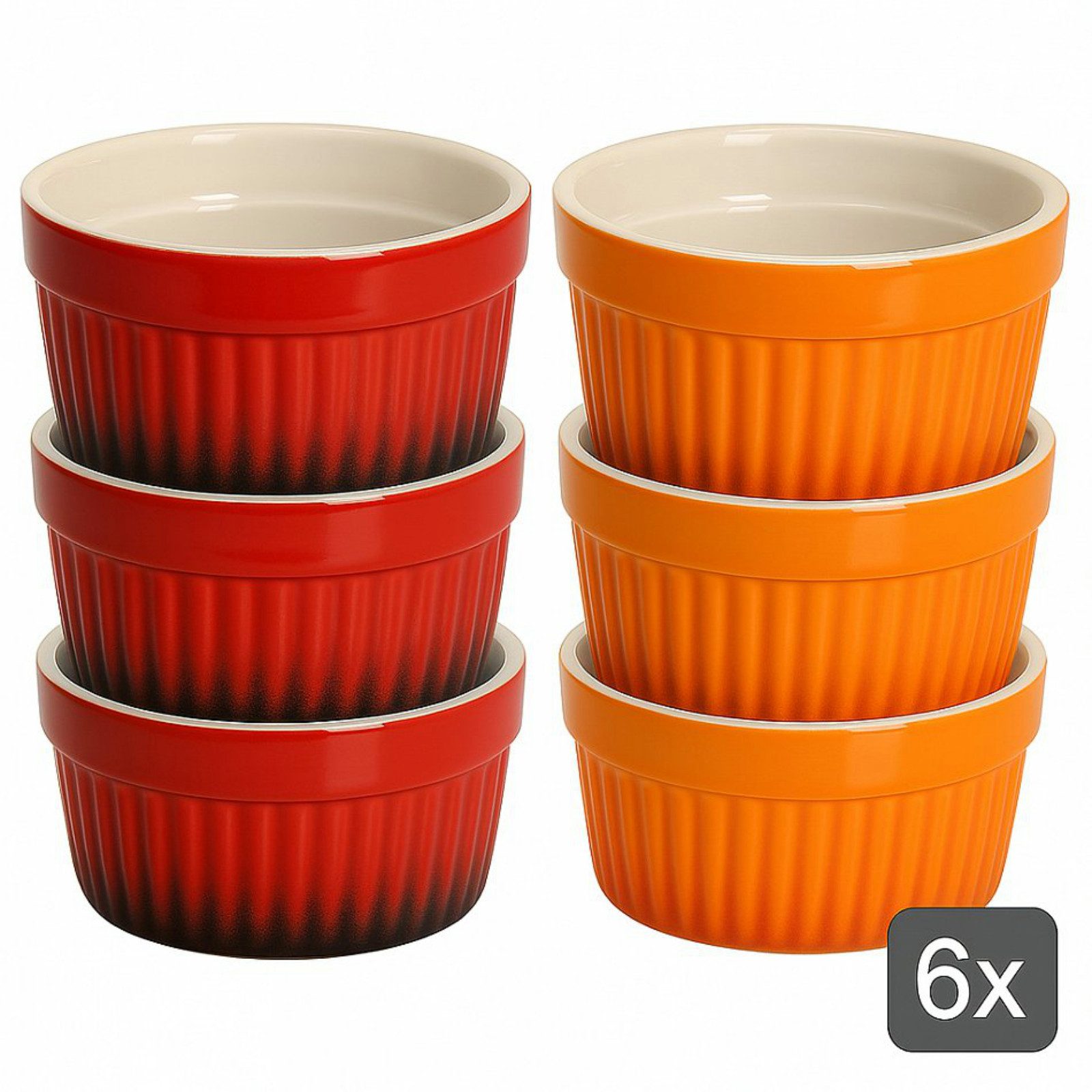 Koopman Ofenschale Ofenformen Dessertschalen Keramikschalen 6tlg, Keramik, (6-St), Keramik, Hitzebeständig, Ø9cm, 3x Rot + 3x Orange, Spülmaschinenfest