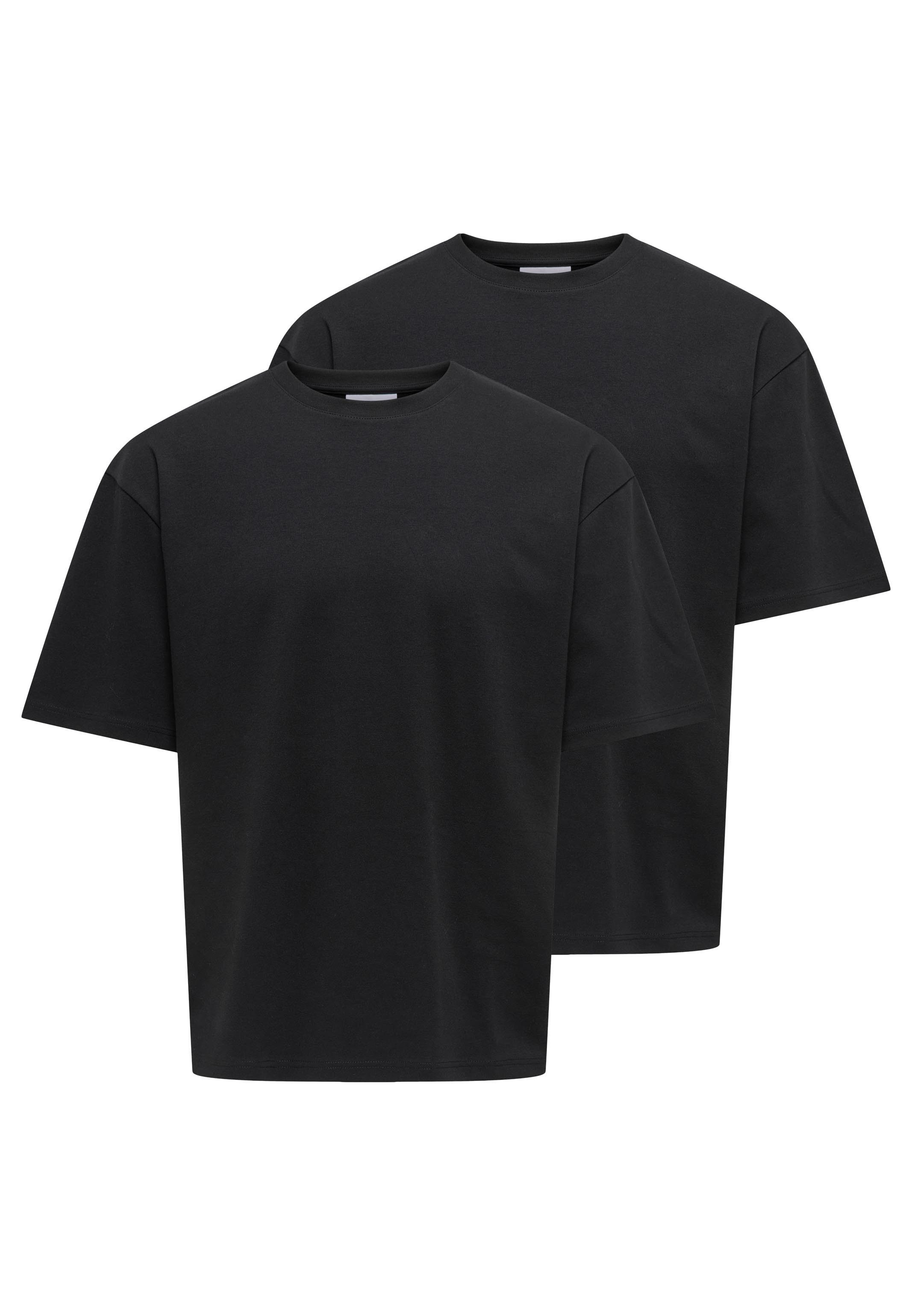 ONLY & SONS T-Shirt 2er Pack Caspian (Spar-Set, 2-tlg) T-Shirt - Baumwolle - Blickdicht - Lockerer Boxy Fit