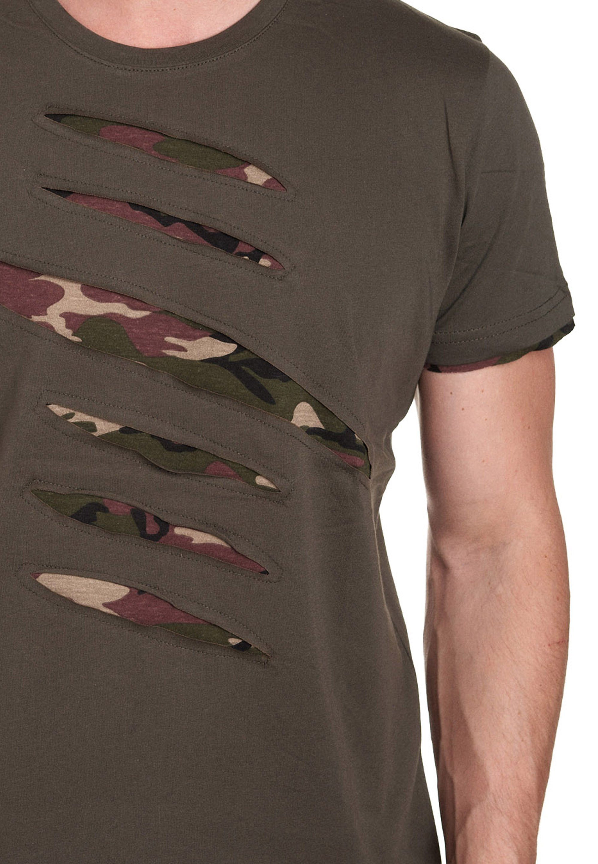 Rusty khaki im trendigen T-Shirt Neal 2-in-1-Design