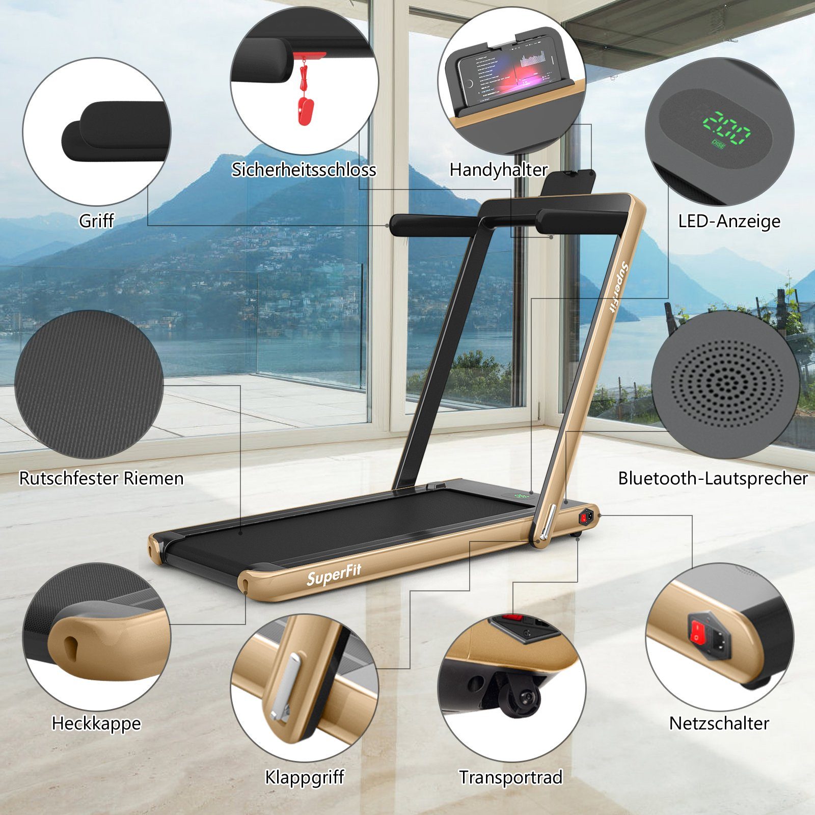 COSTWAY Laufband, APP, Bluetooth, LED, bis 120 kg